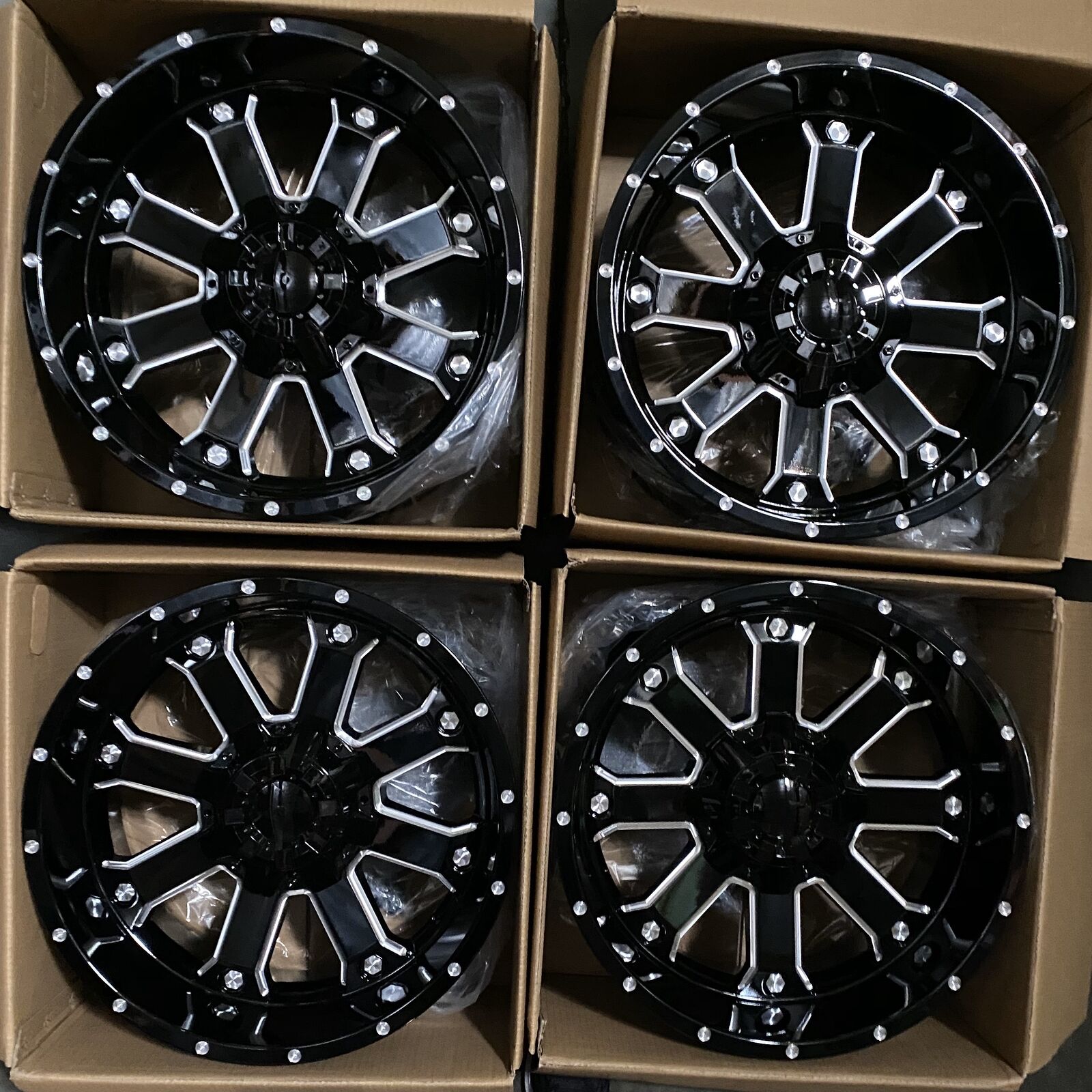 Used 20x10 D8 6x139.7/6x5.5 -24 78.1 Black Milled Wheels set-4
