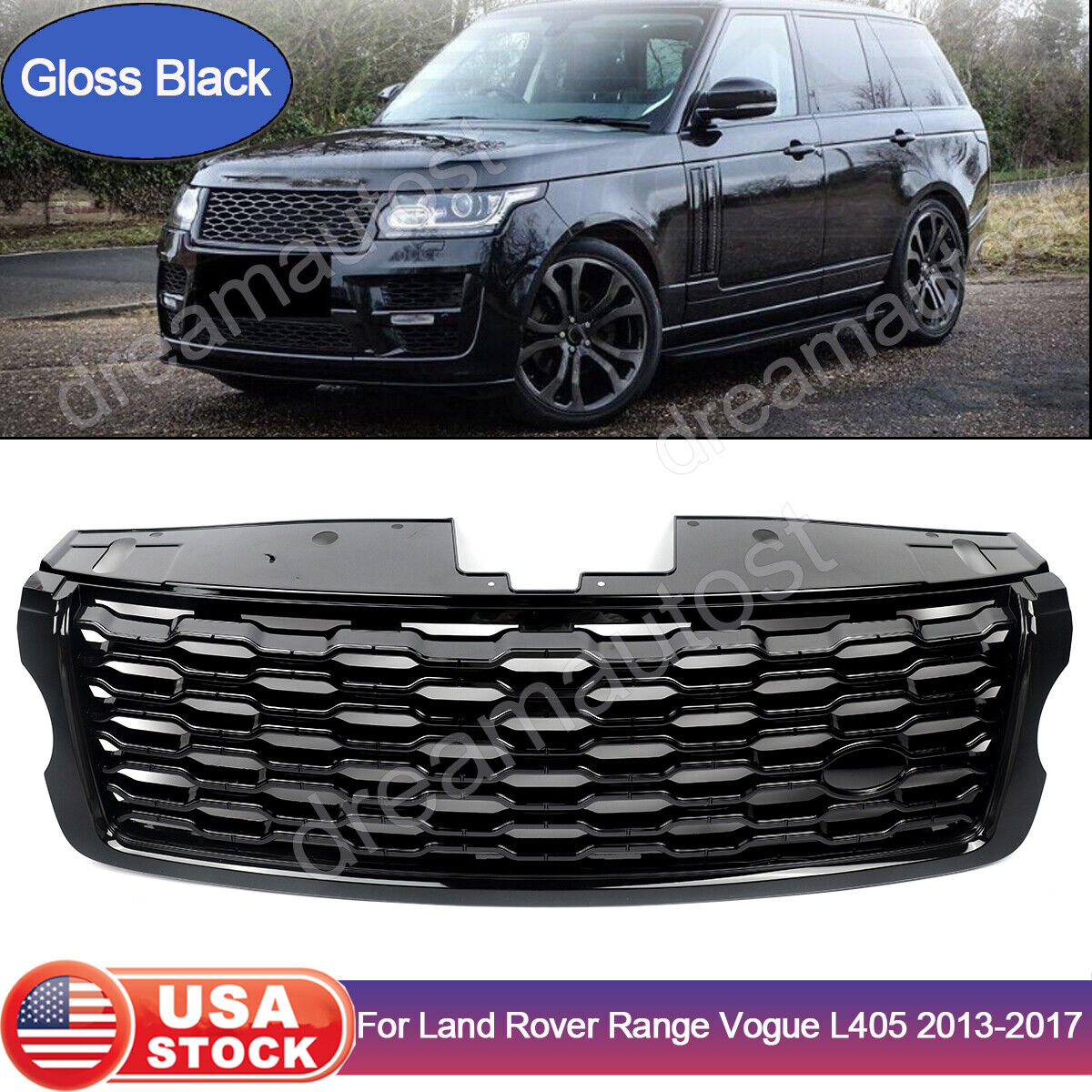 For Range Rover L405 Vogue 2013-17 Front Grille 2018 Facelift Style Gloss Black