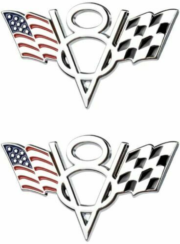 2x V8 US&Racing Flag Emblem Decal For car Nameplate Fender Lid Badge