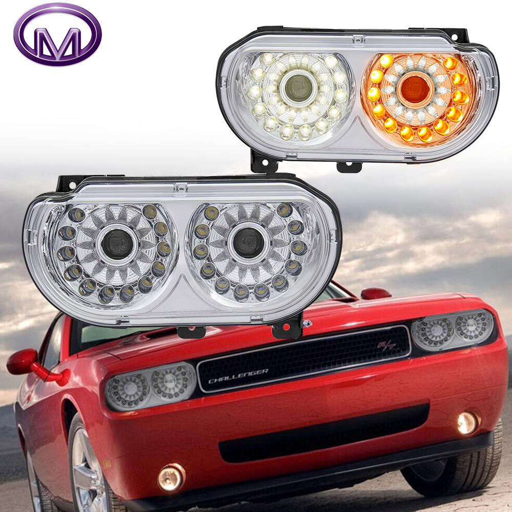 LH & RH LED DRL Projector Headlights Assy For 08-14 Dodge Challenger Front Lamps