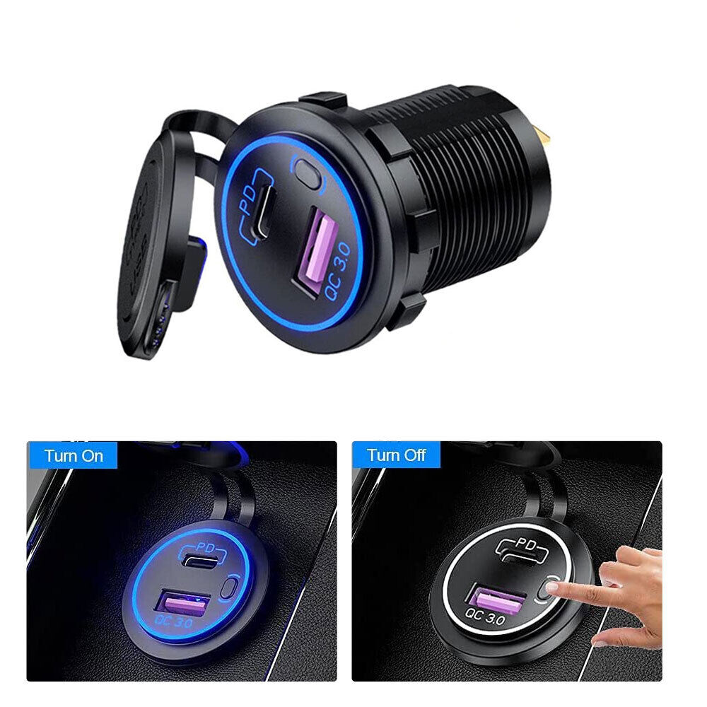 1x Car Charger Socket Dual Port USB PD QC3.0 Fast Charging Power Adapter Outlet