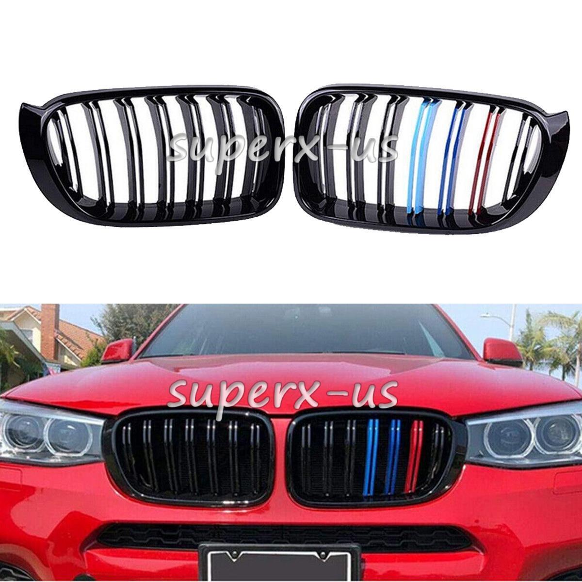 2x M-Color Gloss Black Front Kidney Grille Grill For BMW X3 F25 X4 F26 2014-2017