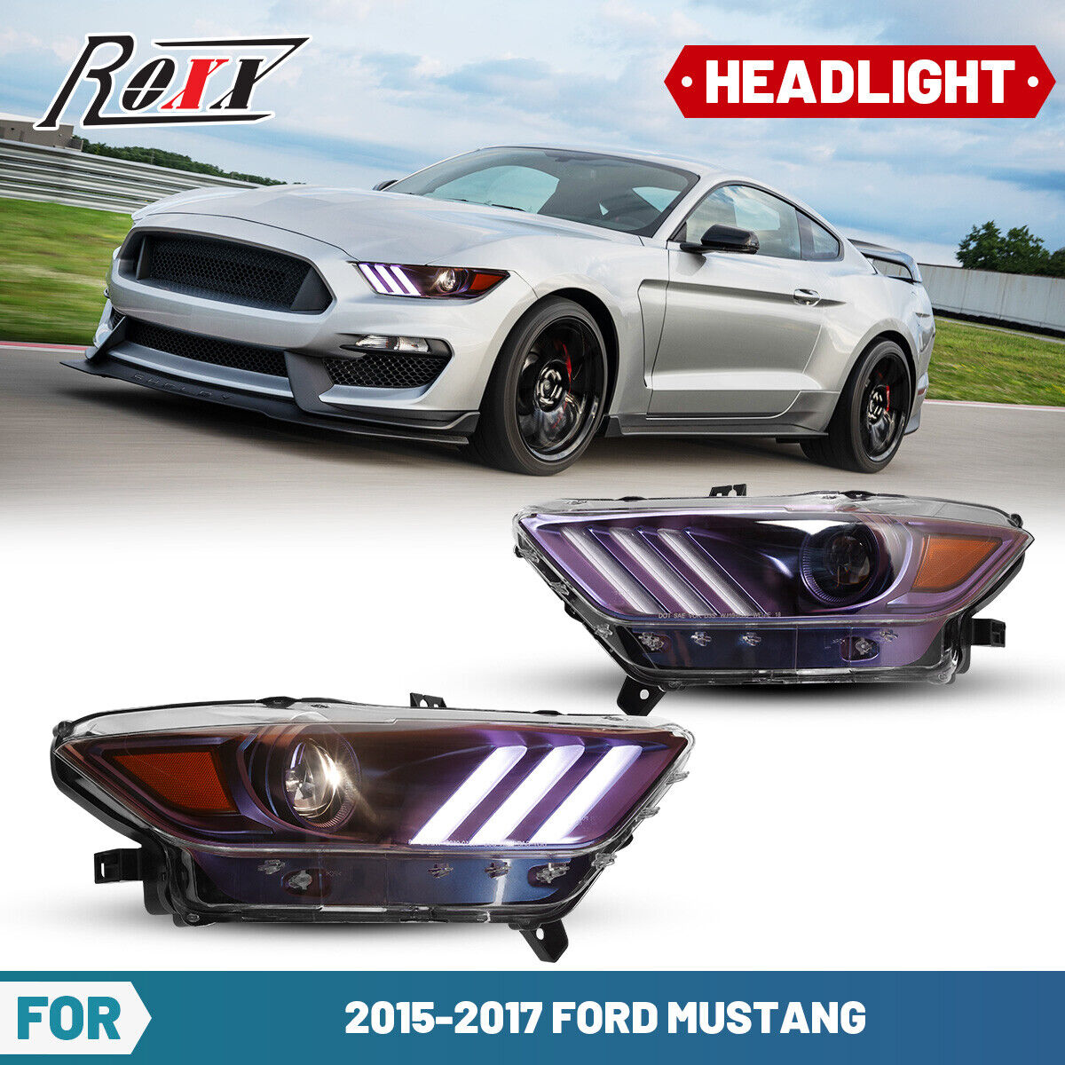 HID/Xenon LED Headlights For Ford 2016-2022 Shelby GT350 Shelby GT500 Headlights