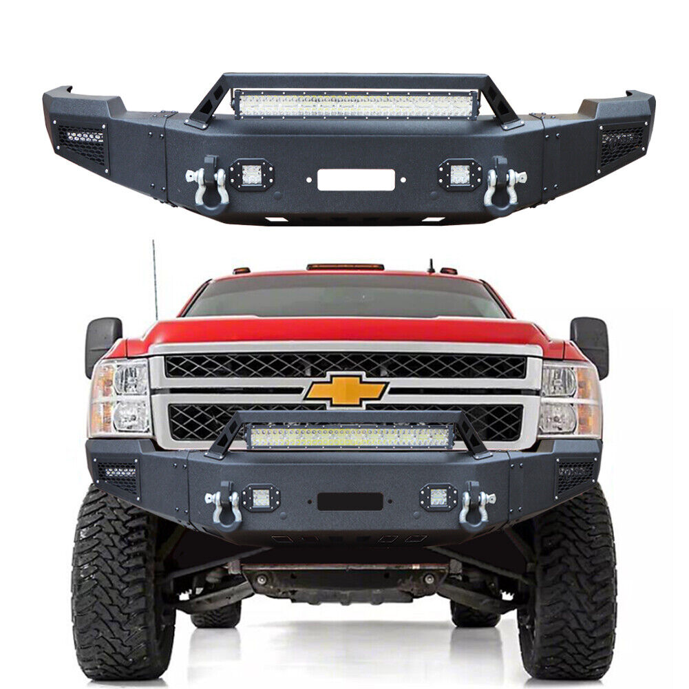 For 11-14 Chevy Silverado 2500 Steel Front Bumper with Winch seat LED lights
