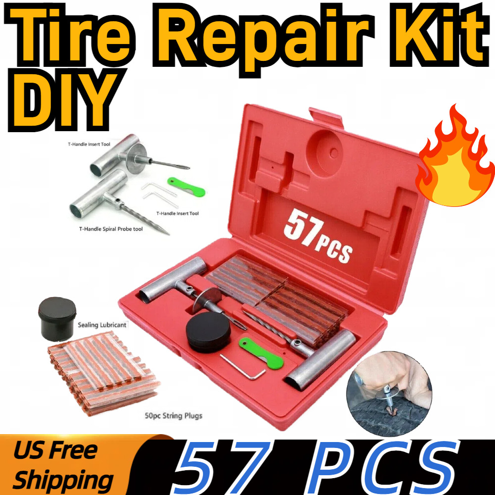 57PC Tire Repair Kit DIY Flat Tire Repair Car Truck Motorcycle Plug Patch US