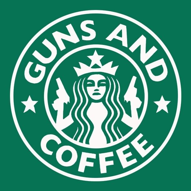GUNS AND COFFEE DECAL 3M STICKER USA VEHICLE CAR TRUCK WINDOW STARBUCKS PISTOL