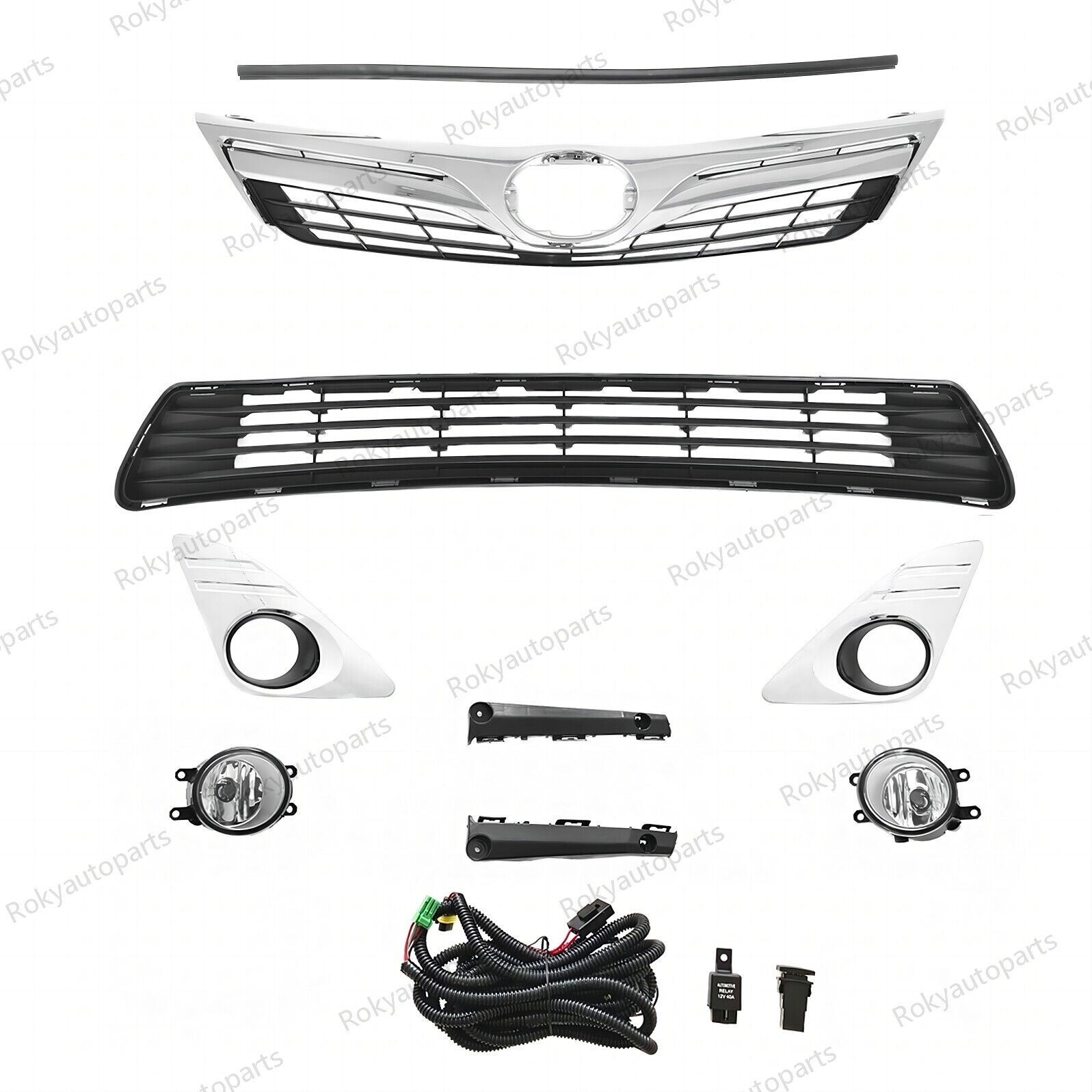For 2012-14 Camry LE XLE Front Bumper Upper Lower Grille w/ Seal + Fog Light Kit
