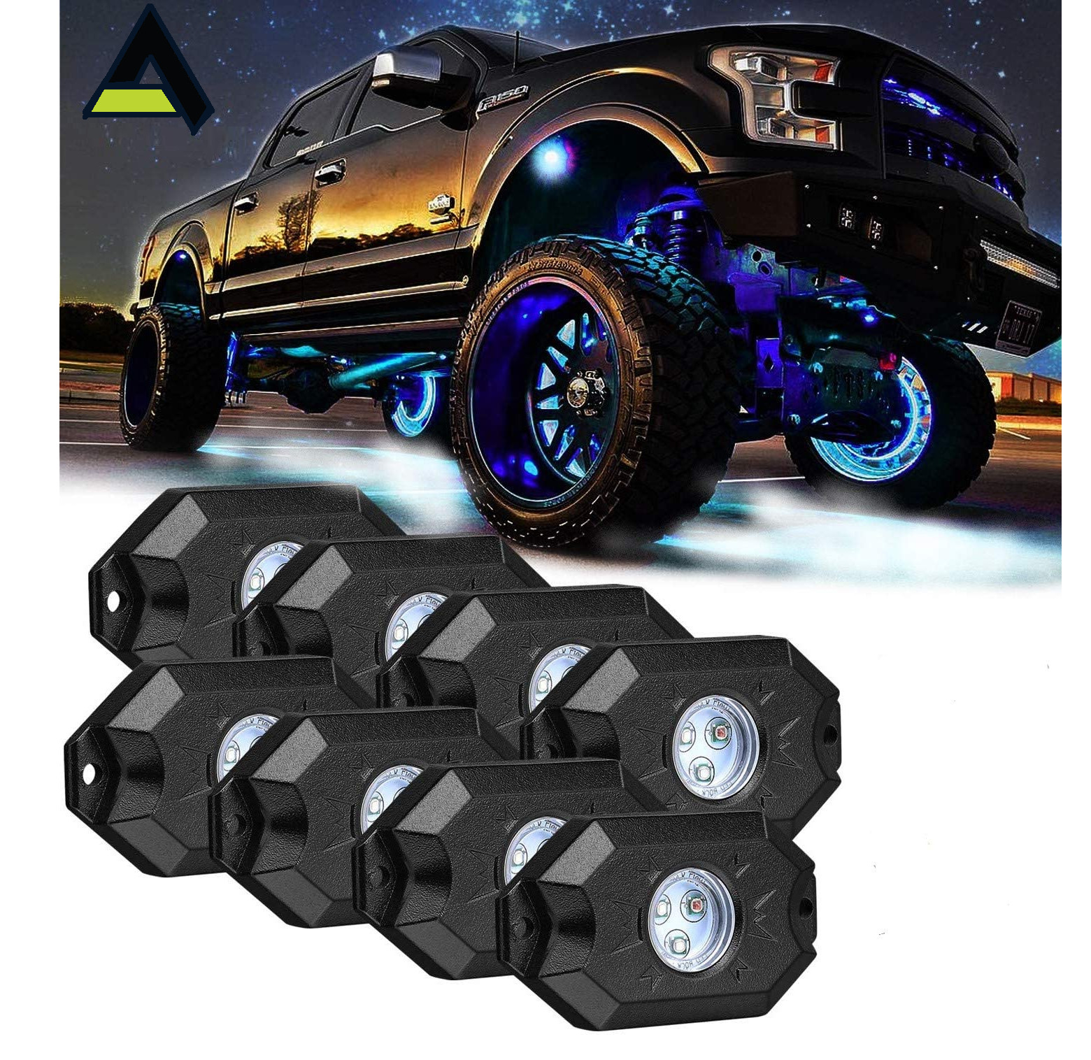 8Pcs RGB LED Rock Lights Kit Underglow Neon LED Lights for Offroad Truck ATV SUV