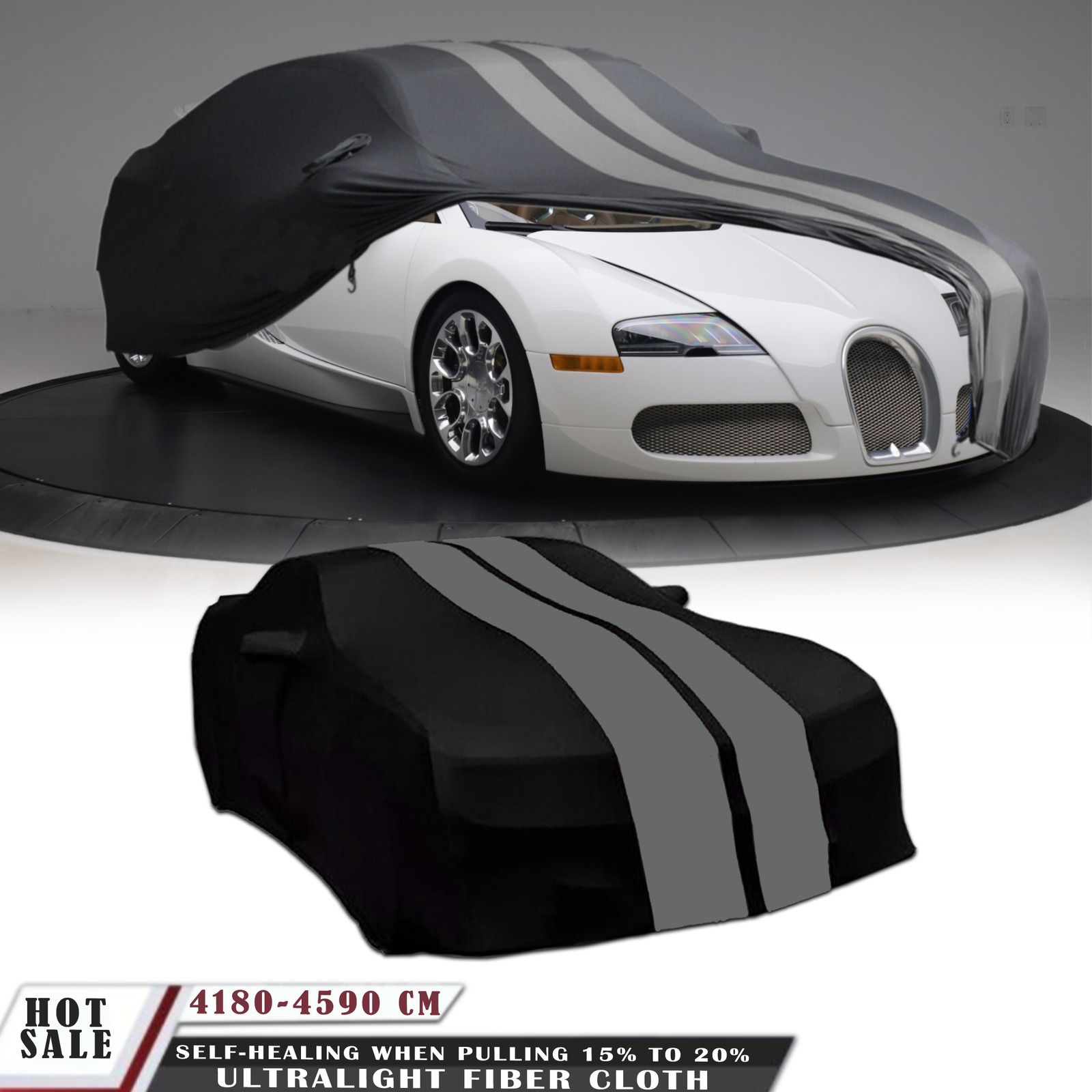 For Bugatti Veyron Stretch Satin Full Car Cover Indoor Dustproof Gray-Stripe+Bag