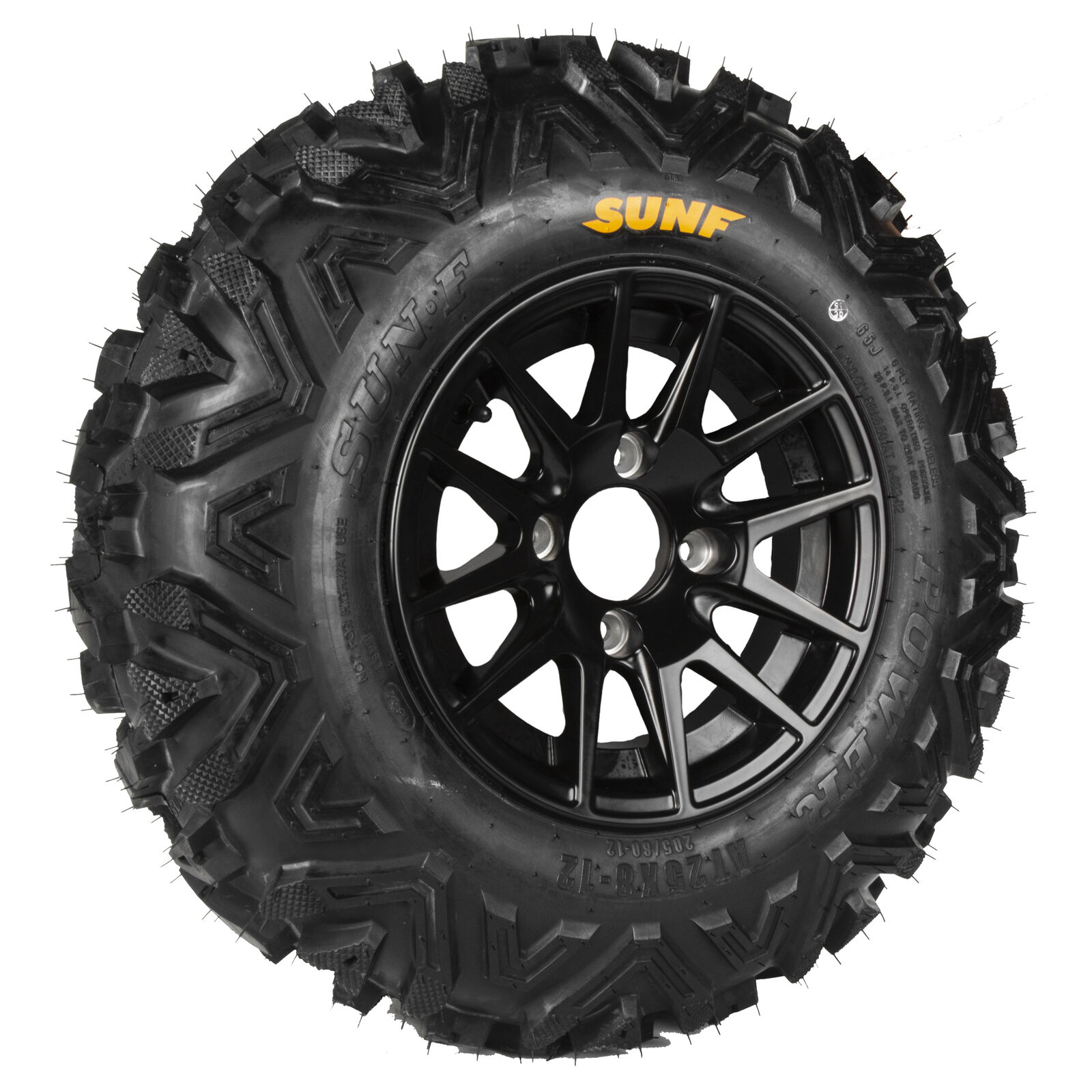 SunF  22x7-12  A033 ATV A/T Tire and Black 12x7 TSY Fujin 4x110 5+2 Rim Wheel