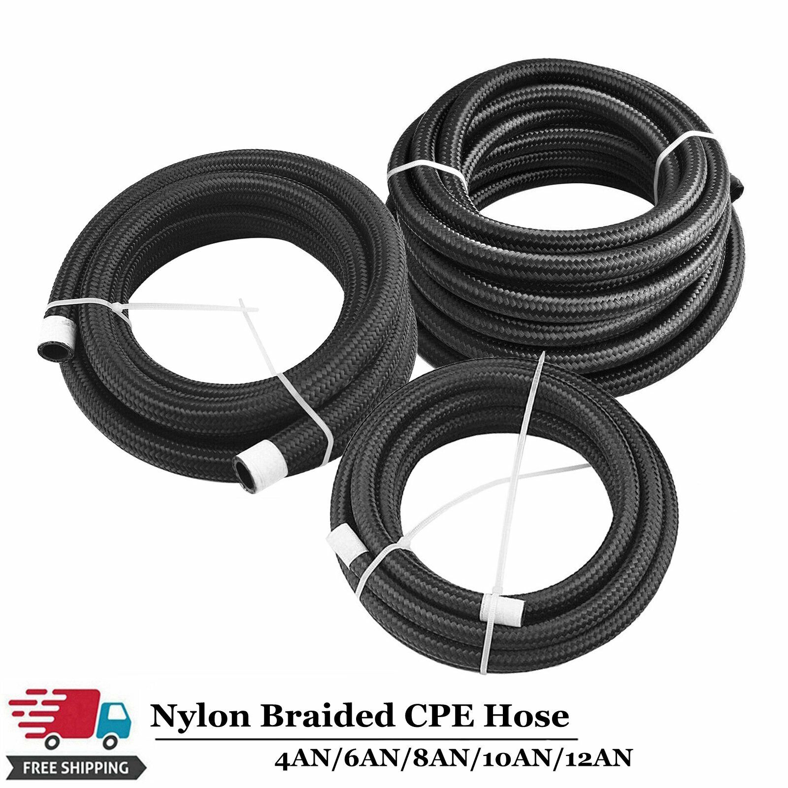Black Fuel Hose Oil Gas Line AN4-AN6-AN8-AN10-AN12 Nylon/Stainless Steel Braided