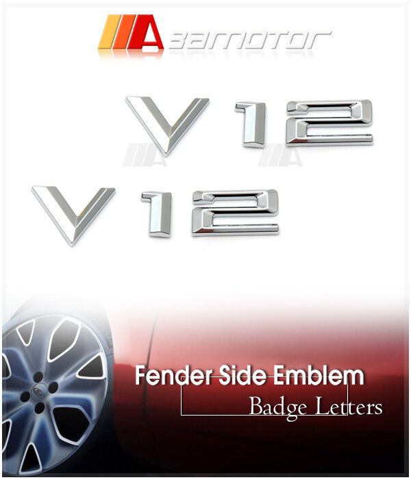 2x V12 Chrome Side Fender Emblem Badge Decal Letter Sticker Letter fits BMW V 12