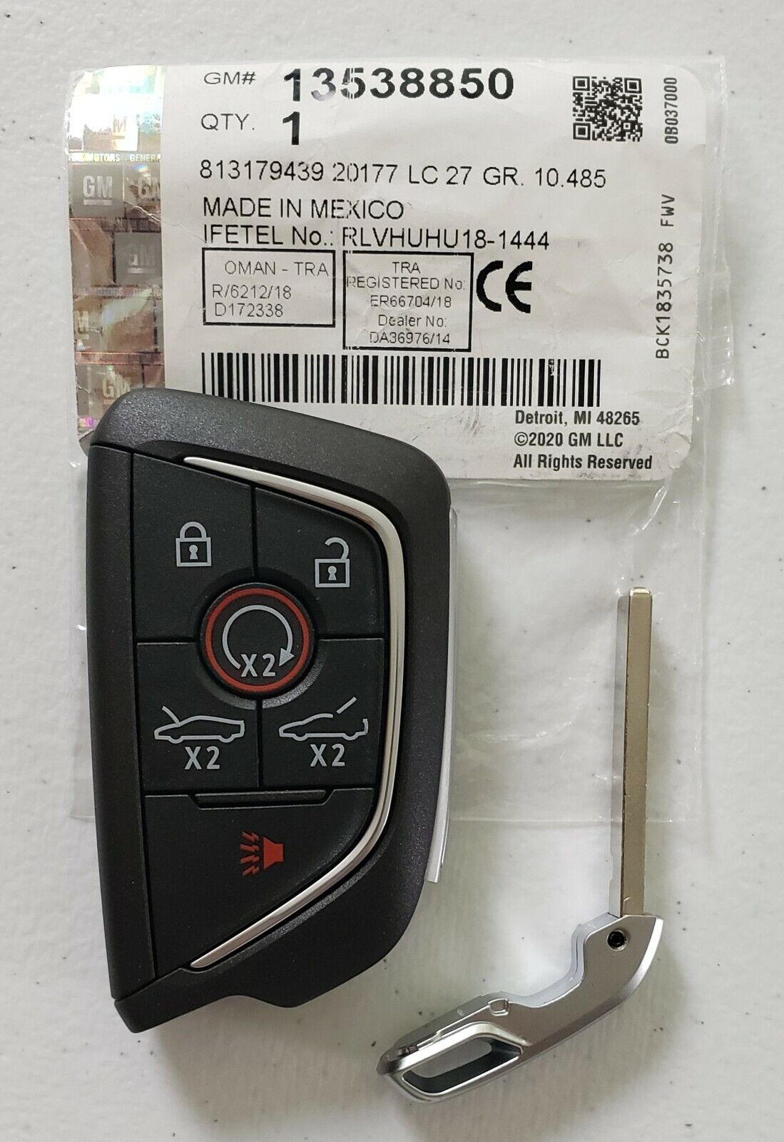 2020 Chevrolet Corvette Stingray C8 Transmitter Remote Key Fob GM 13538850 OEM