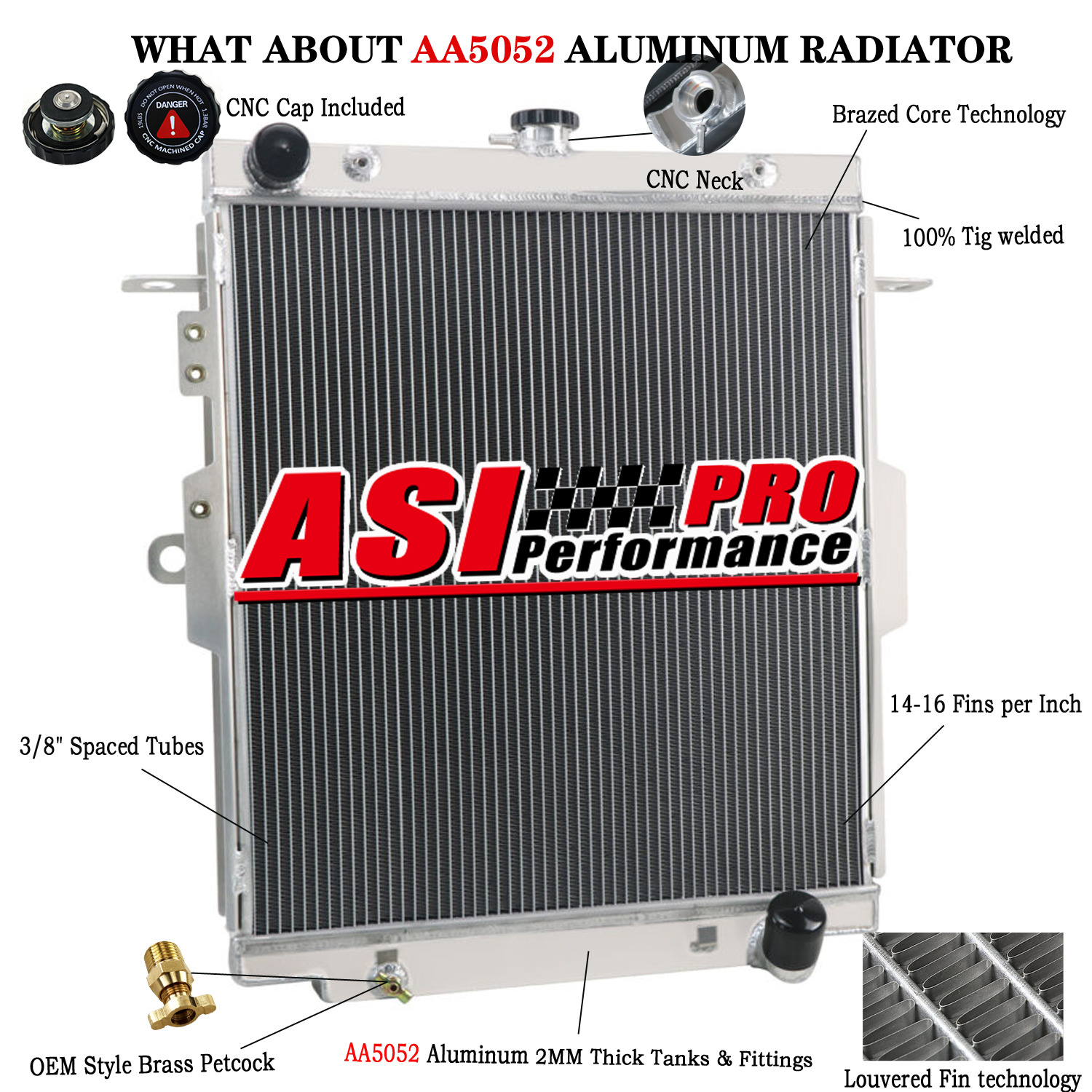 Universal Aluminum 4 Rows Radiator For Core Size 22''H X 20 2/5''W-ASI