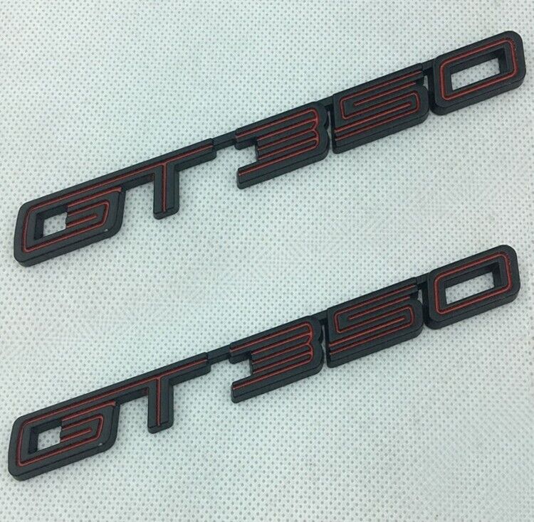 2pcs GT-350 GT350 Emblem Rear Logo Car Decal Rear Trunk Badge (Black Red)