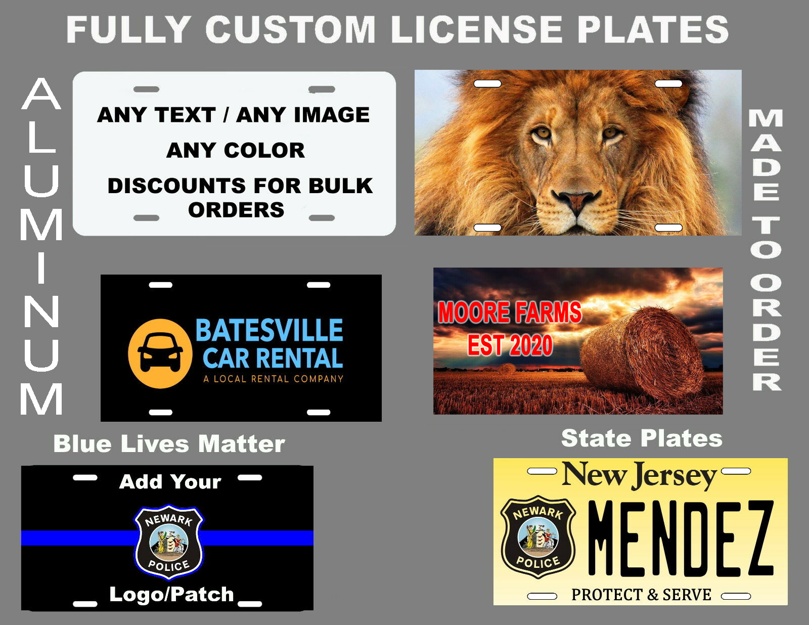 Personalized Aluminum Custom License Plate Customize with Text and or Picture 