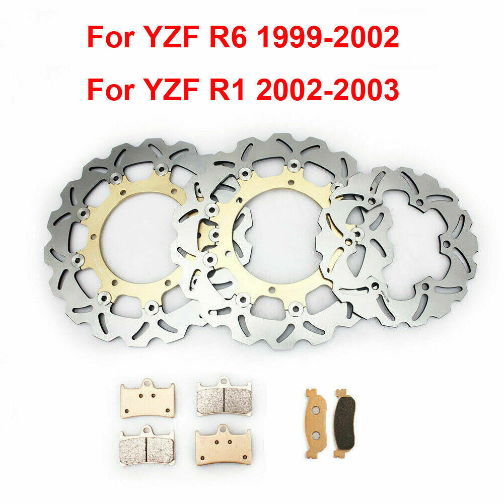 YZF R6 99-02 YZF R1 2002 2003 Front Rear Brake Rotors Disc Pads Gold For Yamaha