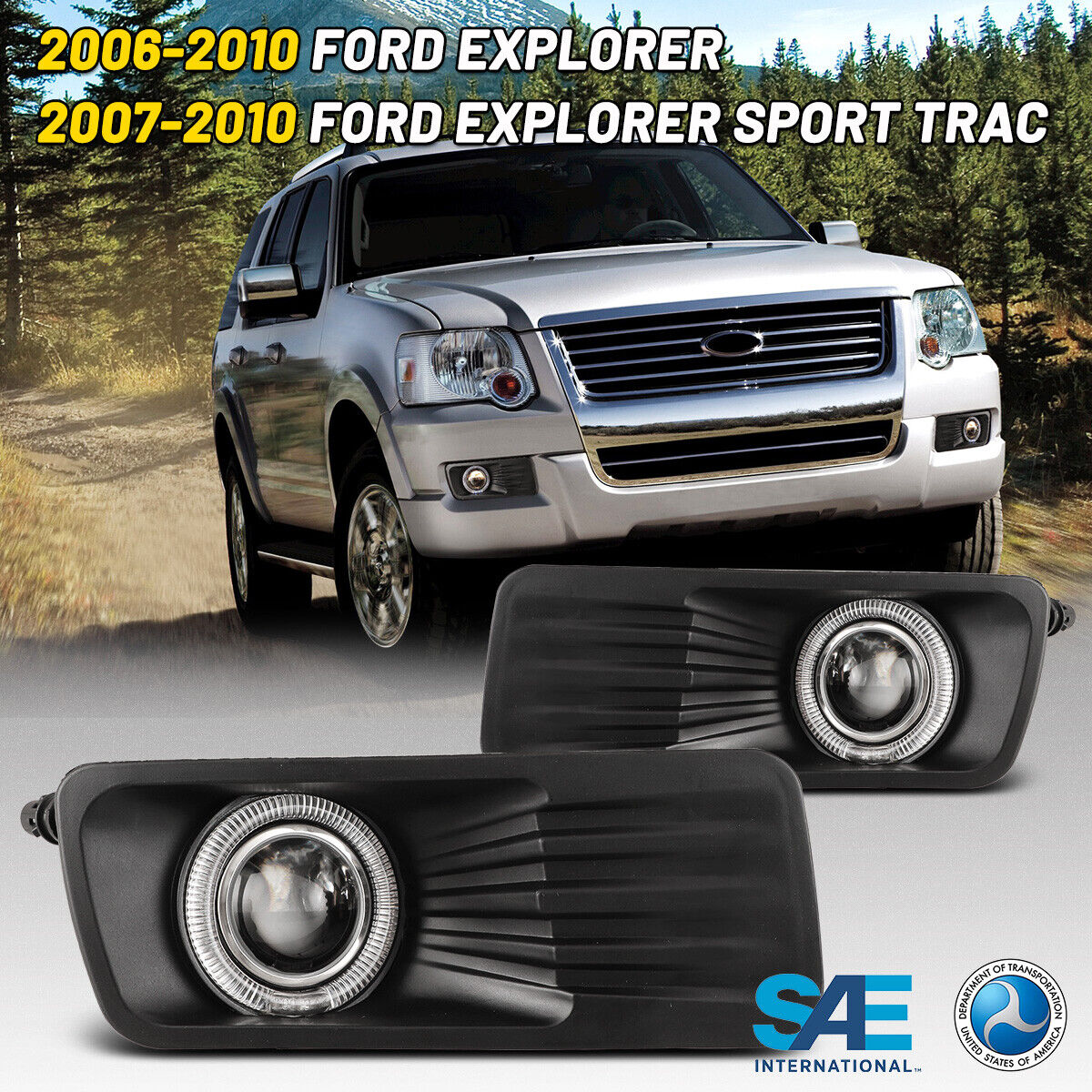 For 06-10 Ford Explorer Fog Lights Halo Projector Clear Lens Replacement Lamps