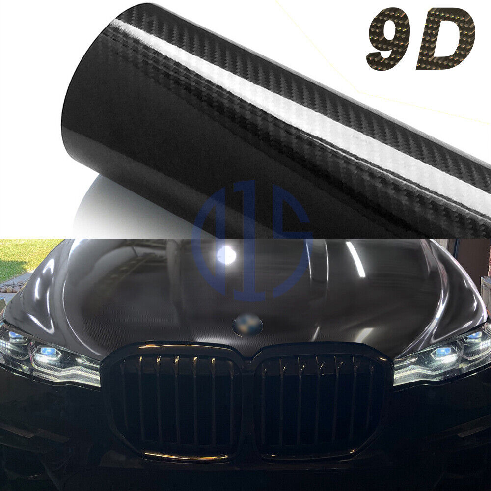 Ultra Gloss 9D PET Liner Black Carbon Fiber Vinyl Wrap Air Release Bubble Free