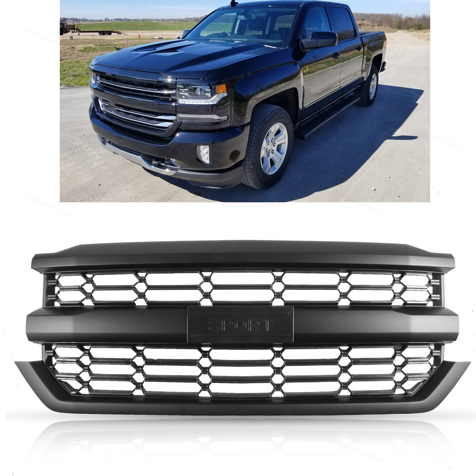 Fits 2014-2019 Chevrolet Silverado 1500 Replacement Front Grille Bumper Upper