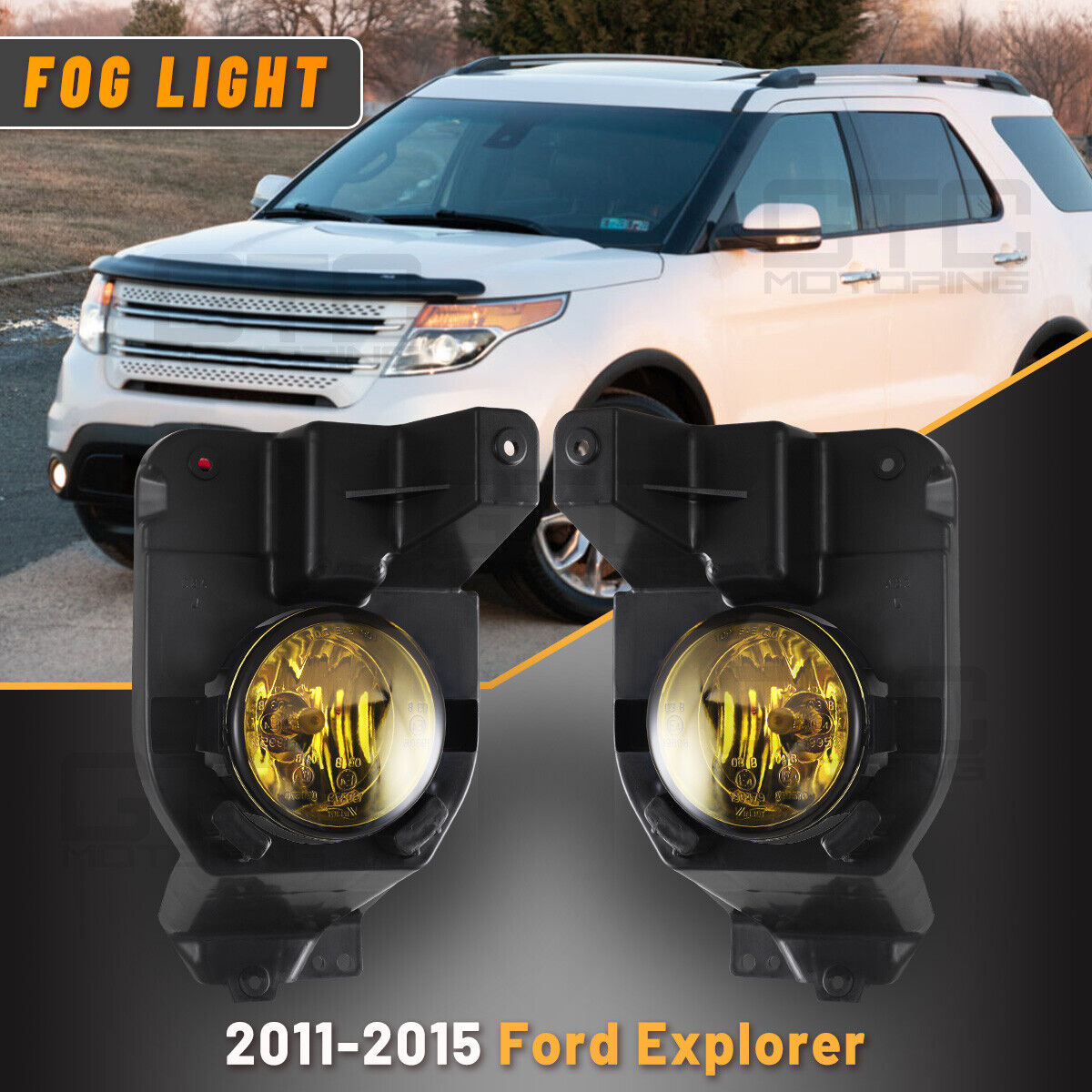 Fog Lights For 2012-2015 Ford Explorer Driving Yellow Bumper Lamps w/Bulbs Pair