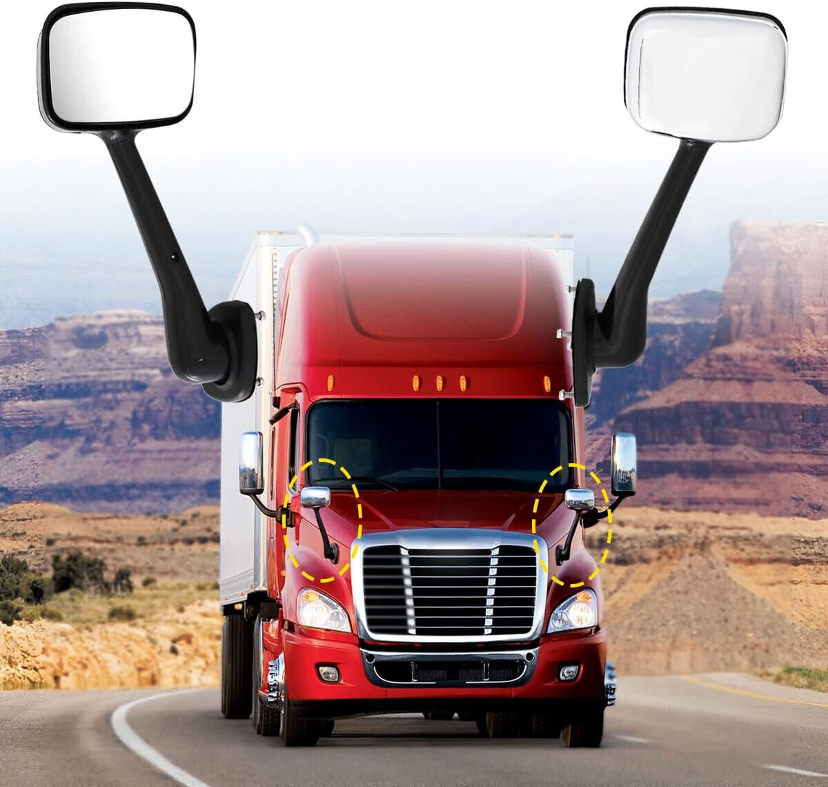 Hood Mirrors Compatible with 2008-2017 Freightliner Cascadia (Chrome  ,Pair)