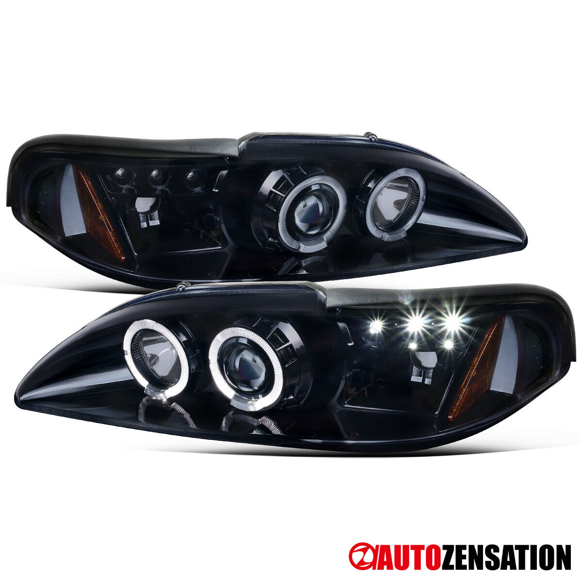 Fit 1994-1998 Ford Mustang Black/Smoke LED Halo Projector Headlights Lamps 95 96