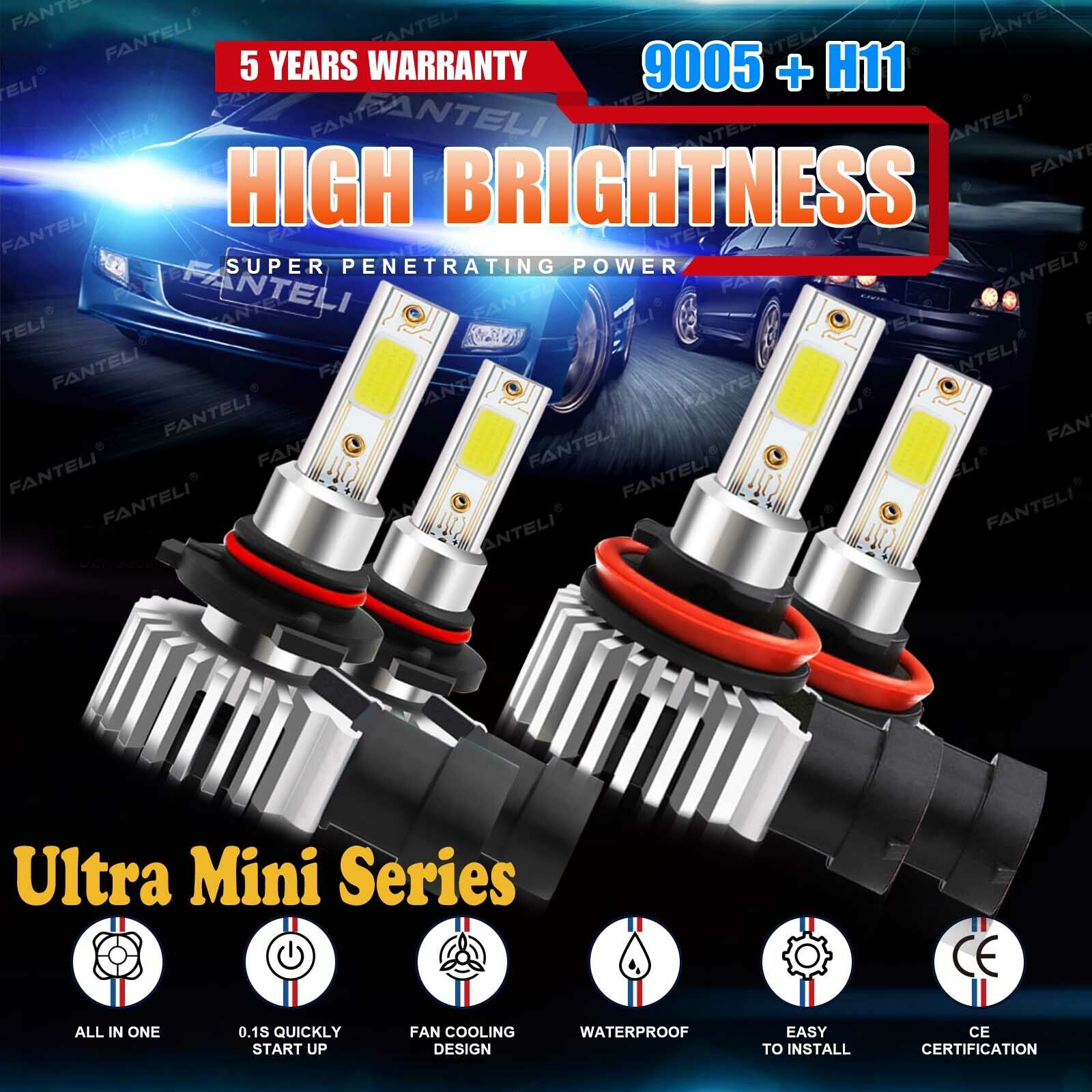 4 Bulbs Kit H11 9005 6000K LED 4480W 672000LM Combo Set Headlight High Low Beam