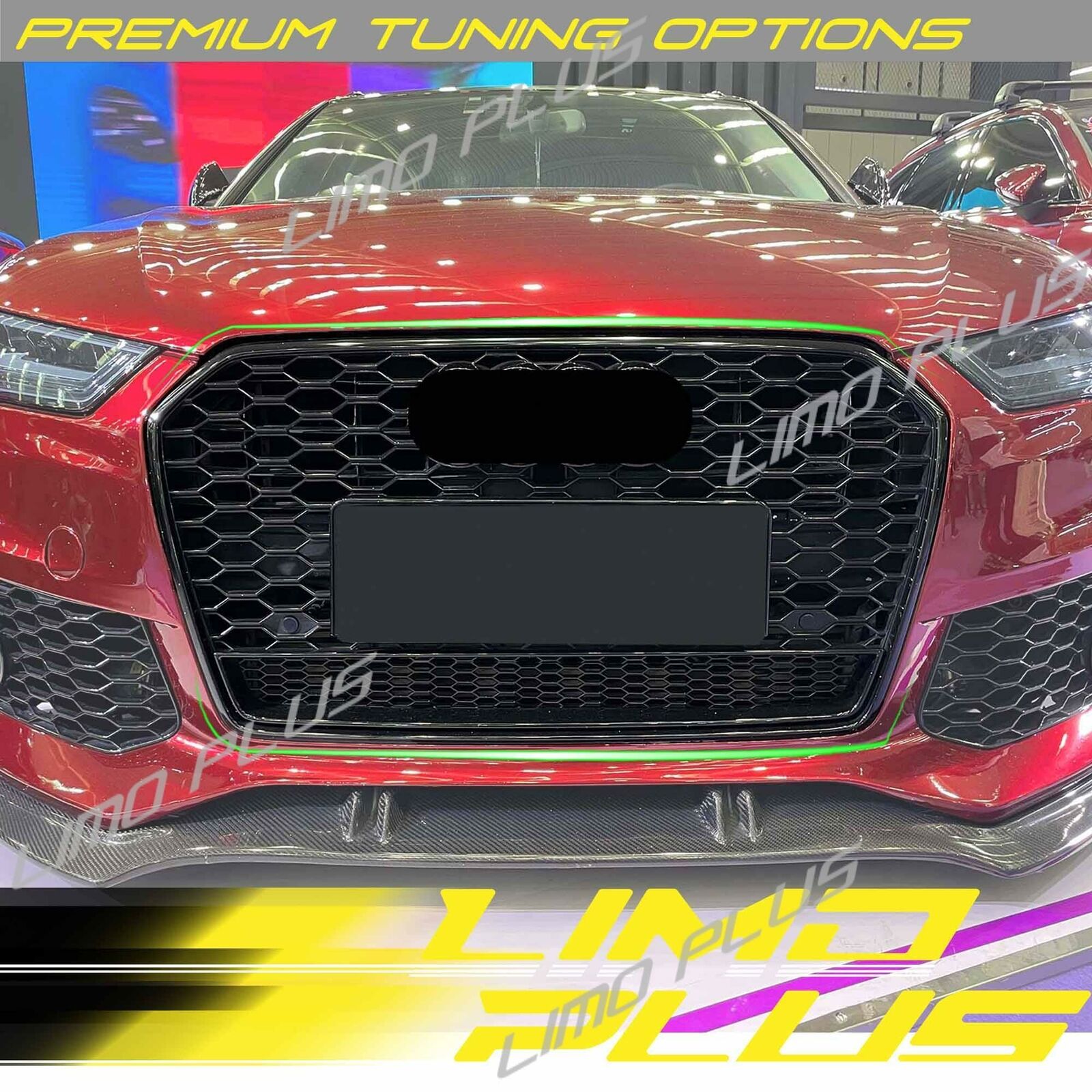 RS6 Style Glossy Black Front Honeycomb Grille Mesh Grill For Audi A6 C7 S6 16-18