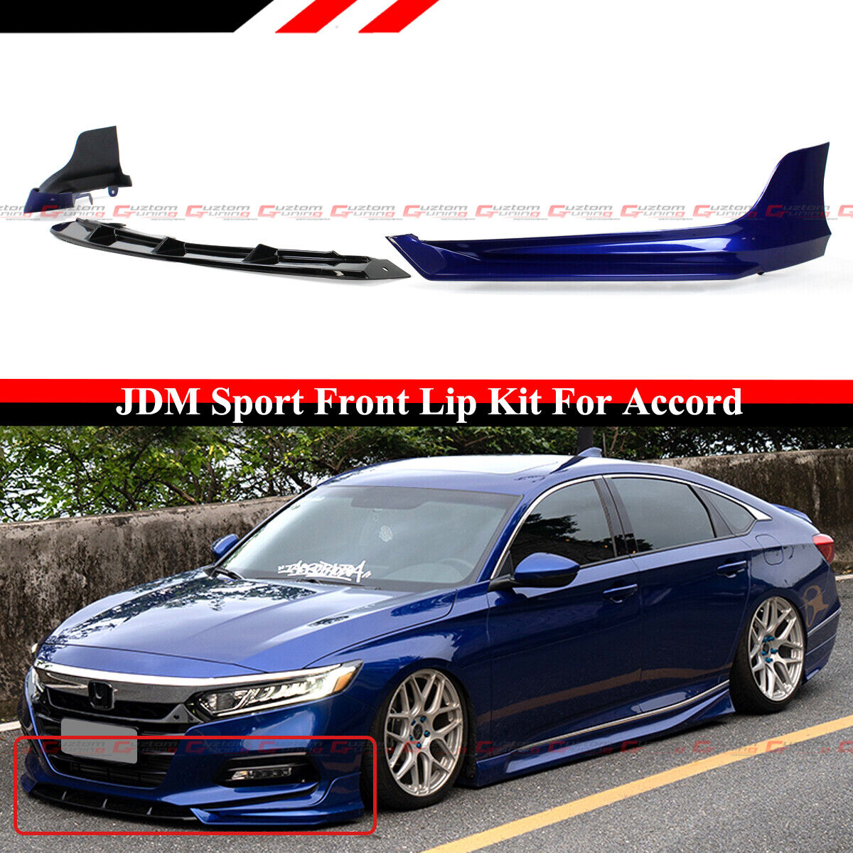 For 2018-2020 Honda Accord Still Night Pearl Blue Yofer Front Bumper Lip Kit