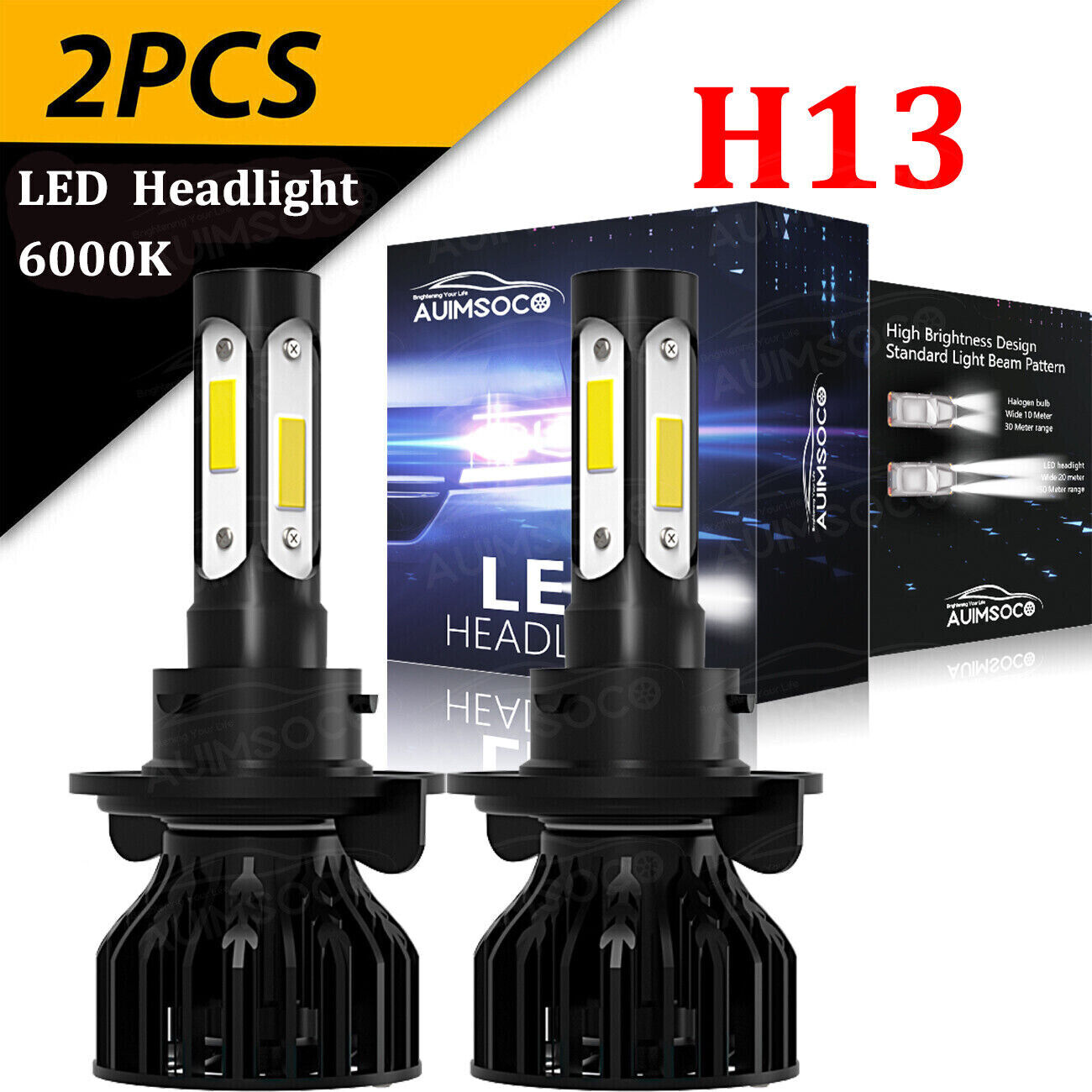 2X Luces Fuertes For Auto Coche Luz Carro Kit H13 LED Headlight Blanco High Low