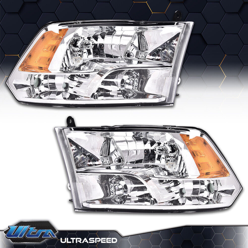Pair Headlights Assembly Chrome Housing Fit For 09-18 Dodge Ram 1500 2500 3500