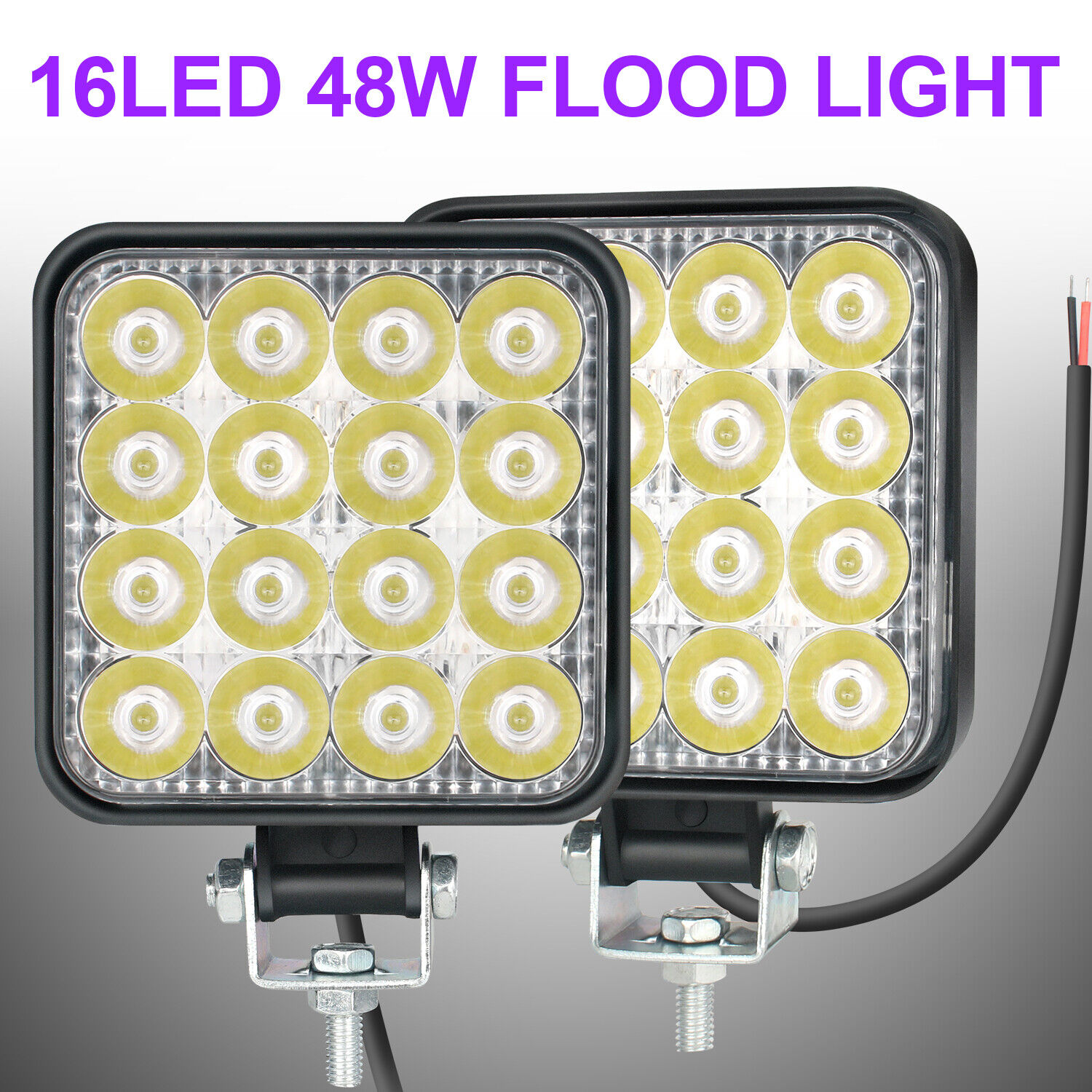 2Pcs 48W LED Work Light Truck OffRoad Tractor Flood Lights Lamp 12V-24V Square
