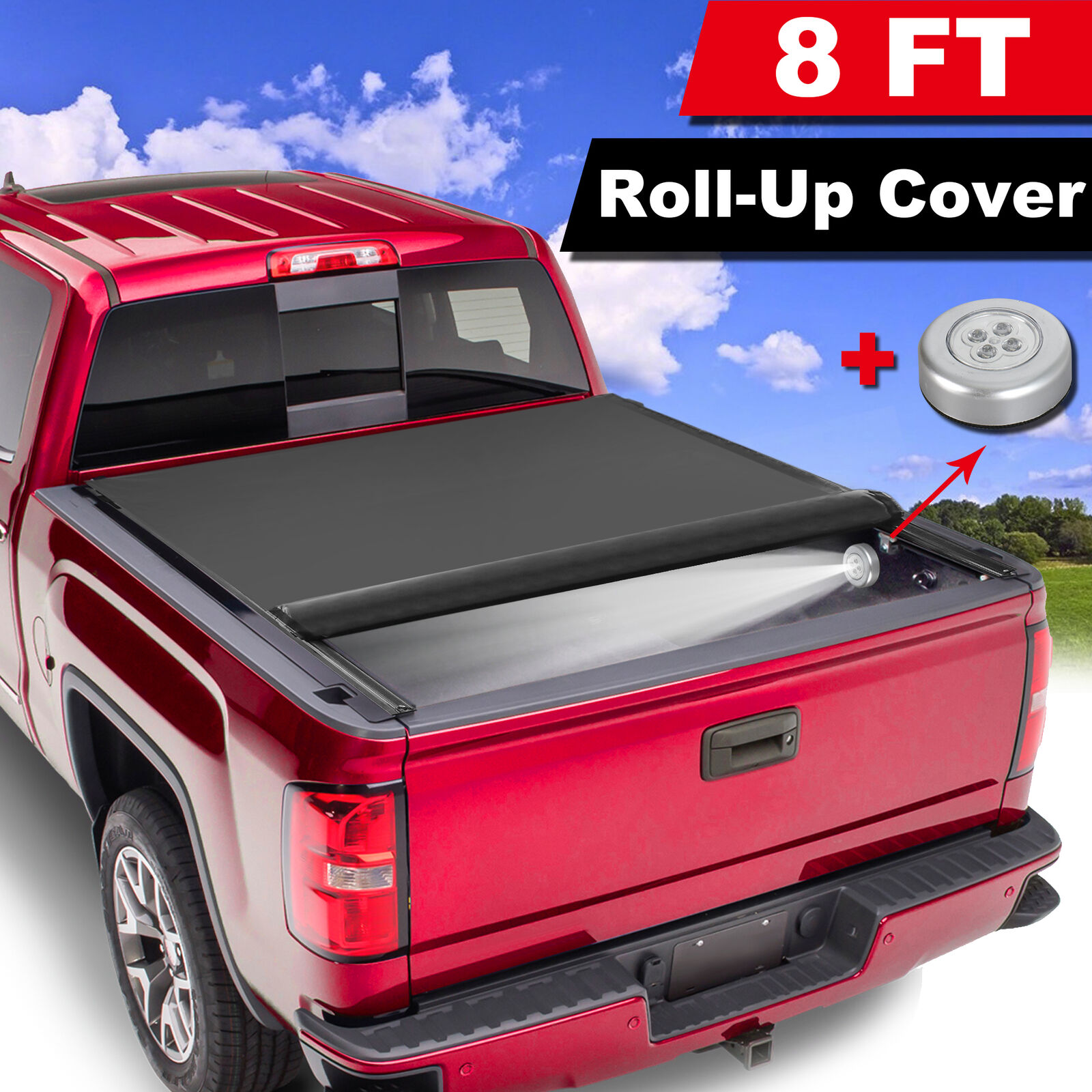 8FT Roll Up Truck Bed Tonneau Cover For 1988-2007 Chevrolet Silverado GMC Sierra