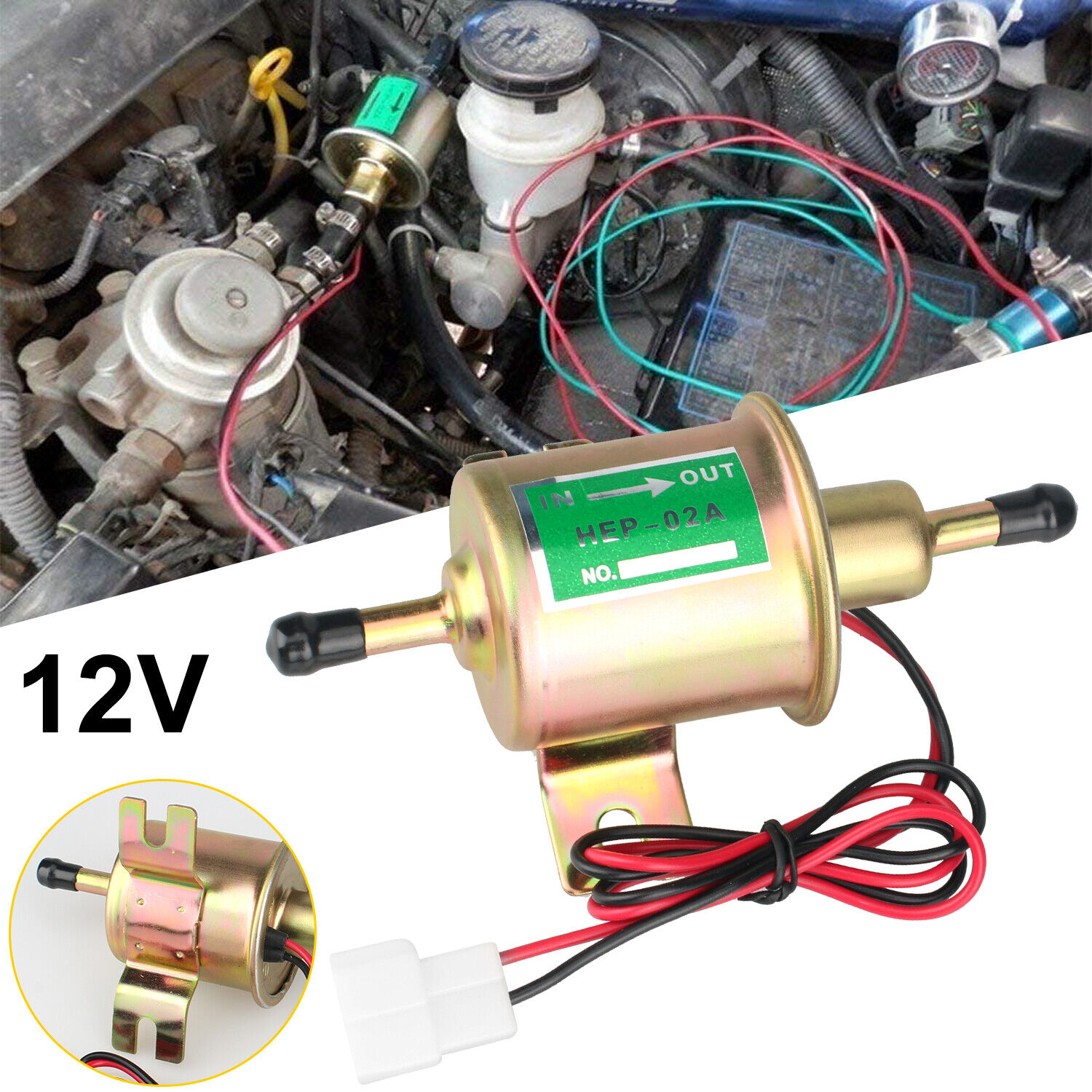 12V Universal Electric Fuel Pump 4-7PSI Inline Low Pressure Gas Diesel HEP-02A