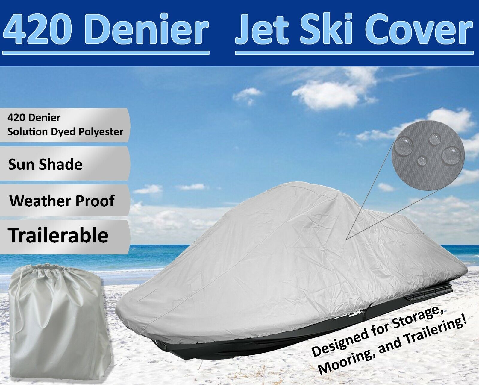 SemiCustom Jet Ski PWC Dust Cover [SILVER] Fits Yamaha WaveRunner EX-R ER1050
