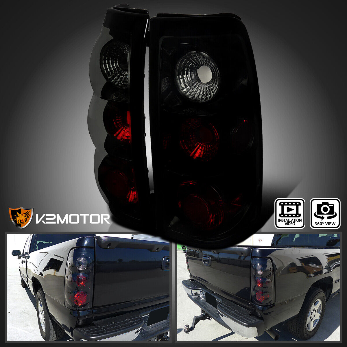 Black/Smoke Fits 2003-2006 Chevy Silverado 1500 2500 HD Tail Lights Brkae Lamps