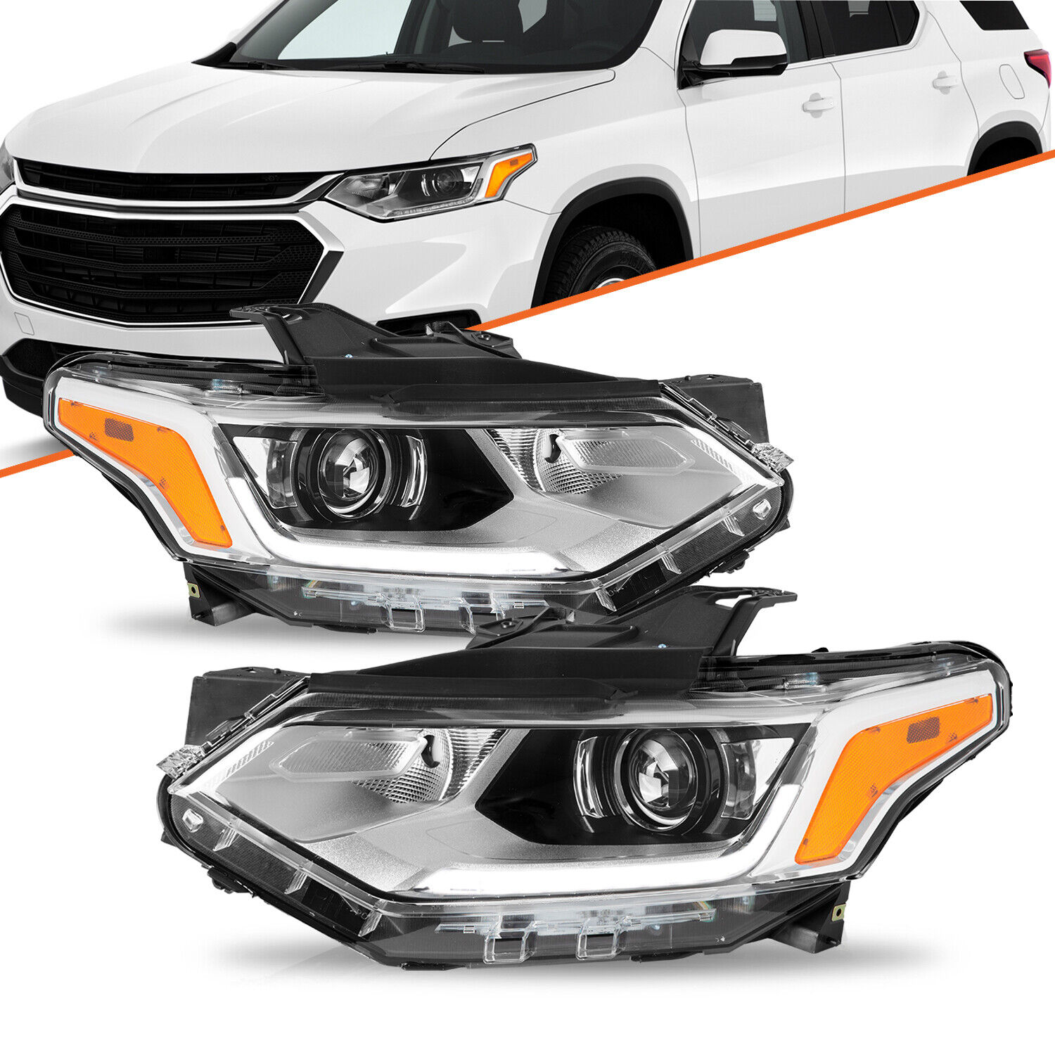 for 2018-2021 Chevy Traverse Chrome HID/Xenon Projector Headlights w/ LED DRL