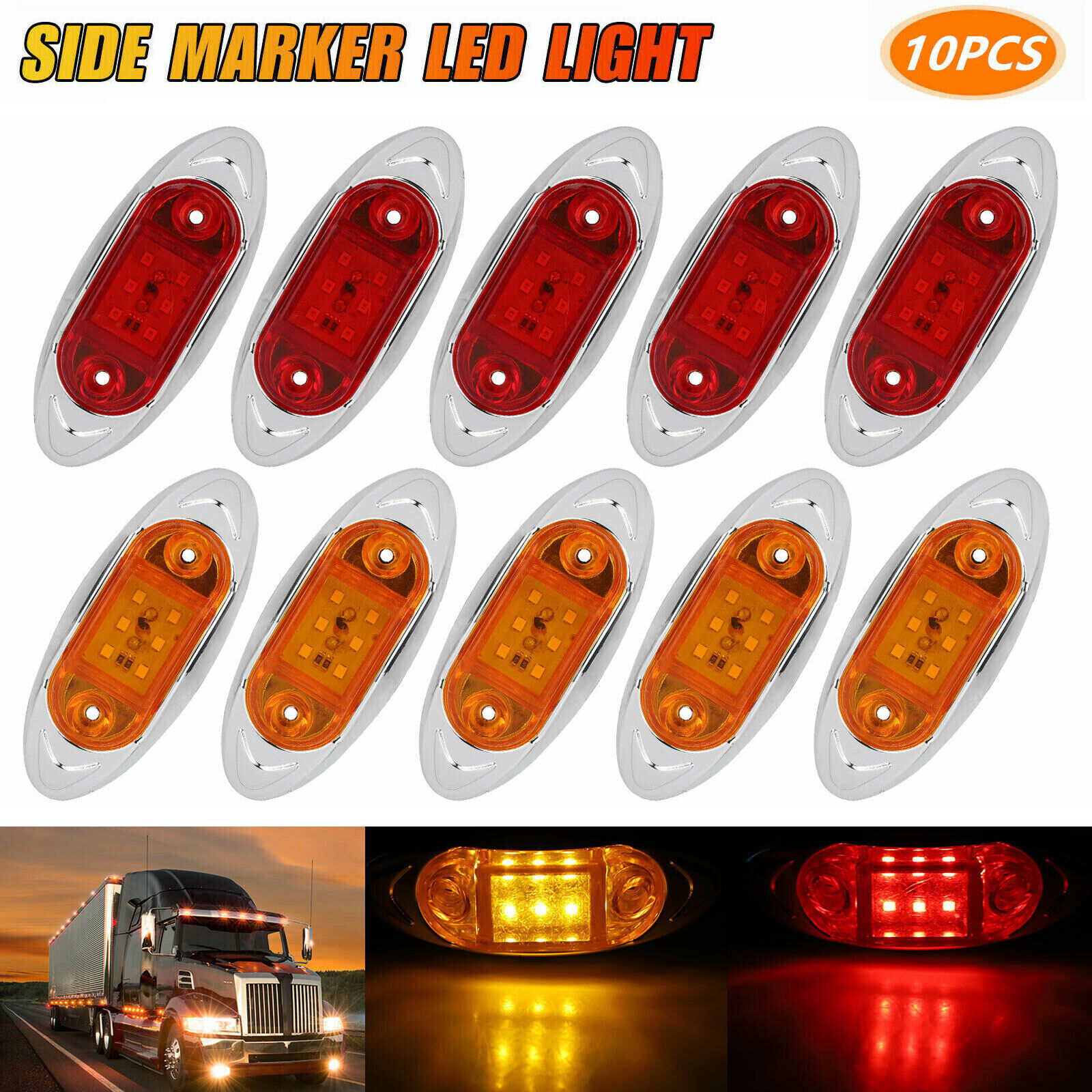 10X Amber/Red Side Marker Clearance Trailer Truck RV LED Light Waterproof 12/24V
