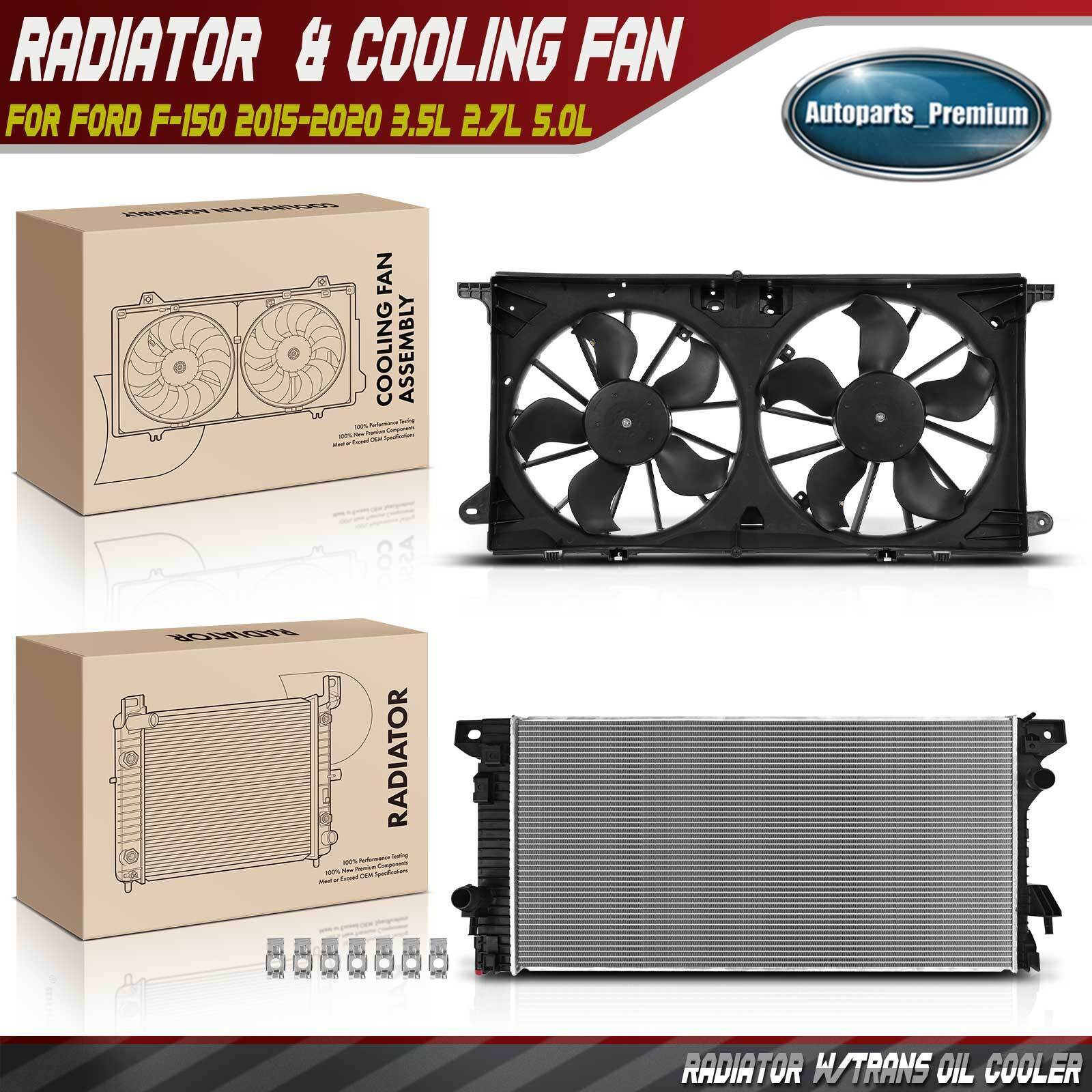 Radiator & Dual Cooling Fan w/ Shroud for Ford F-150 2015-2020 3.5L 2.7L 5.0L
