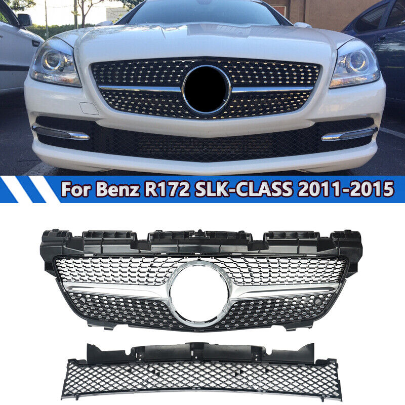 For Benz R172 SLK250 SLK300 SLK350 Front Upper + Lower Grill Diamond 2011-2015