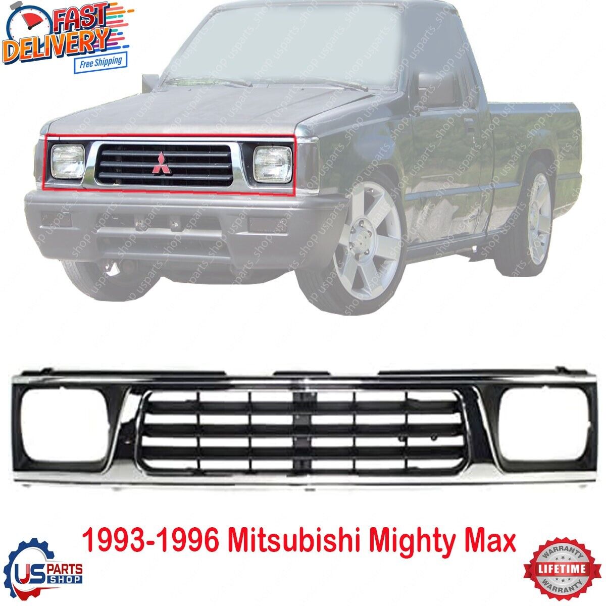 New Front Grille Assembly Chrome For 1993-1996 Mitsubishi Mighty Max Pickup