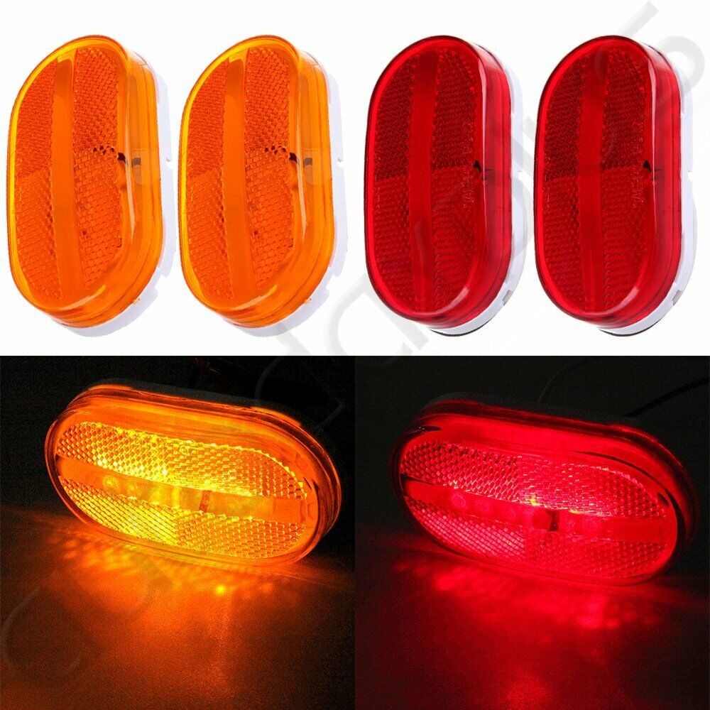 2x Red + 2x Amber LED Rectangle Clearance Side Marker Lights Trailer Camper 12V