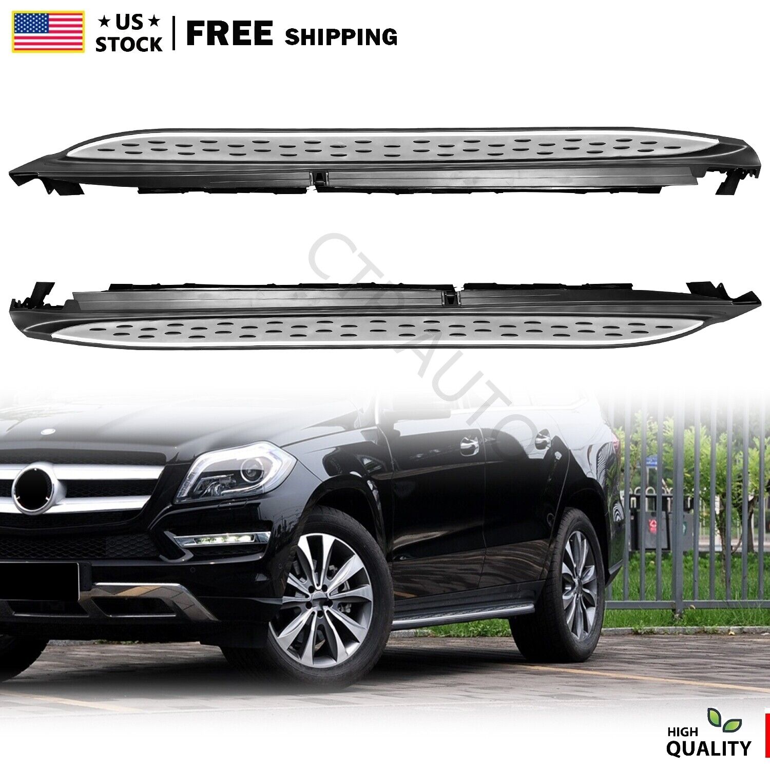Running Boards Fit 13-16 Mercedes-Benz X166 GL-Class Side Step Nerf Bar Double