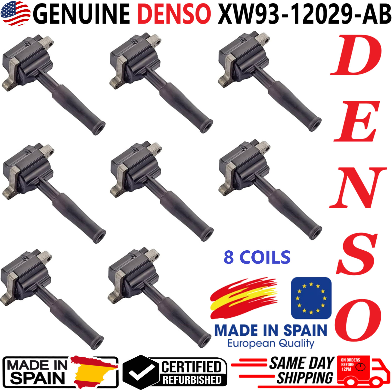 GENUINE DENSO Set of 8 Ignition Coils For 1999-2003 Jaguar 4.0L V8 XW93-12029-AB