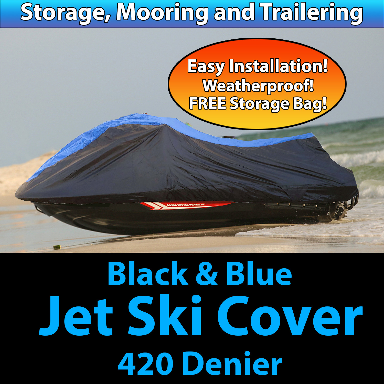 SemiCustom Jet Ski PWC Dust Cover [BLUE BLACK] Fits Yamaha WaveRunner VXR