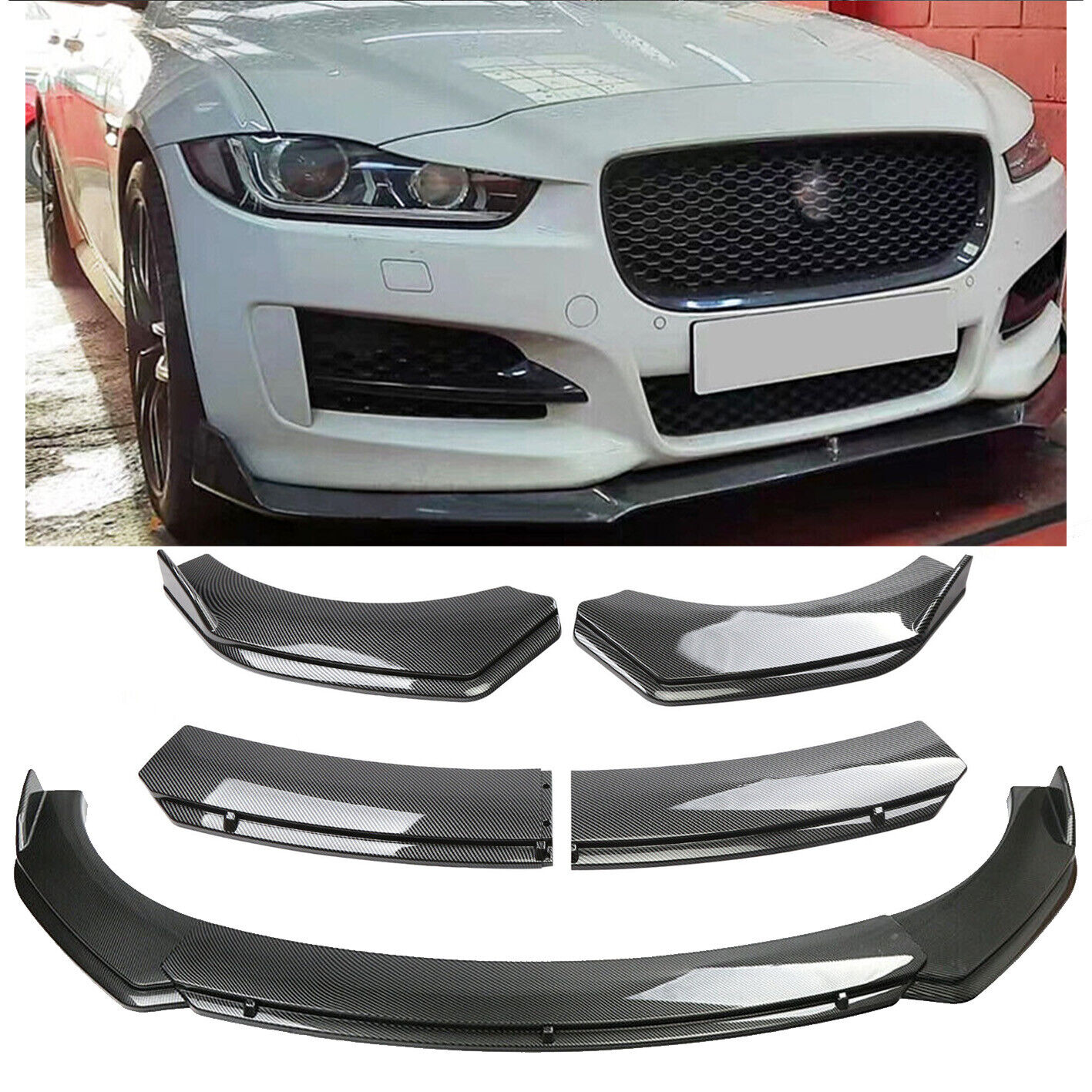 For Jaguar XE XJ XF Carbon Fiber Style Front Bumper Splitter Spoiler Body Kit