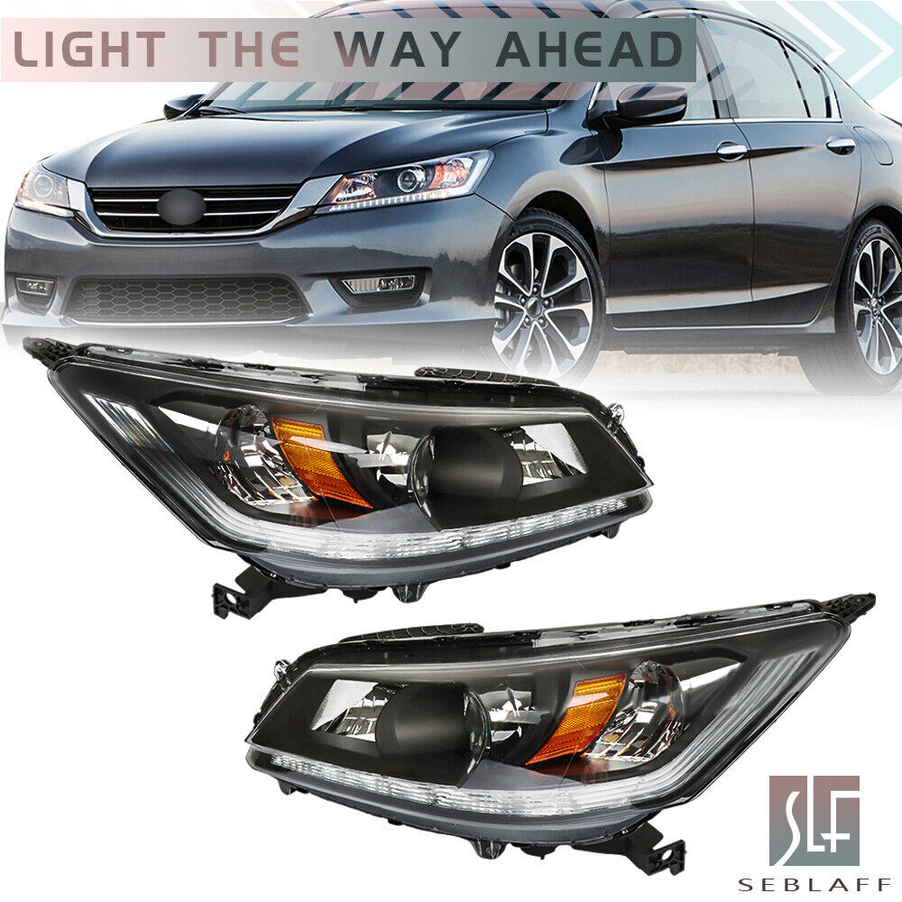 For 2013-2015 Honda Accord Halogen w/LED DRL Headlight Headlamps Right+Left Side