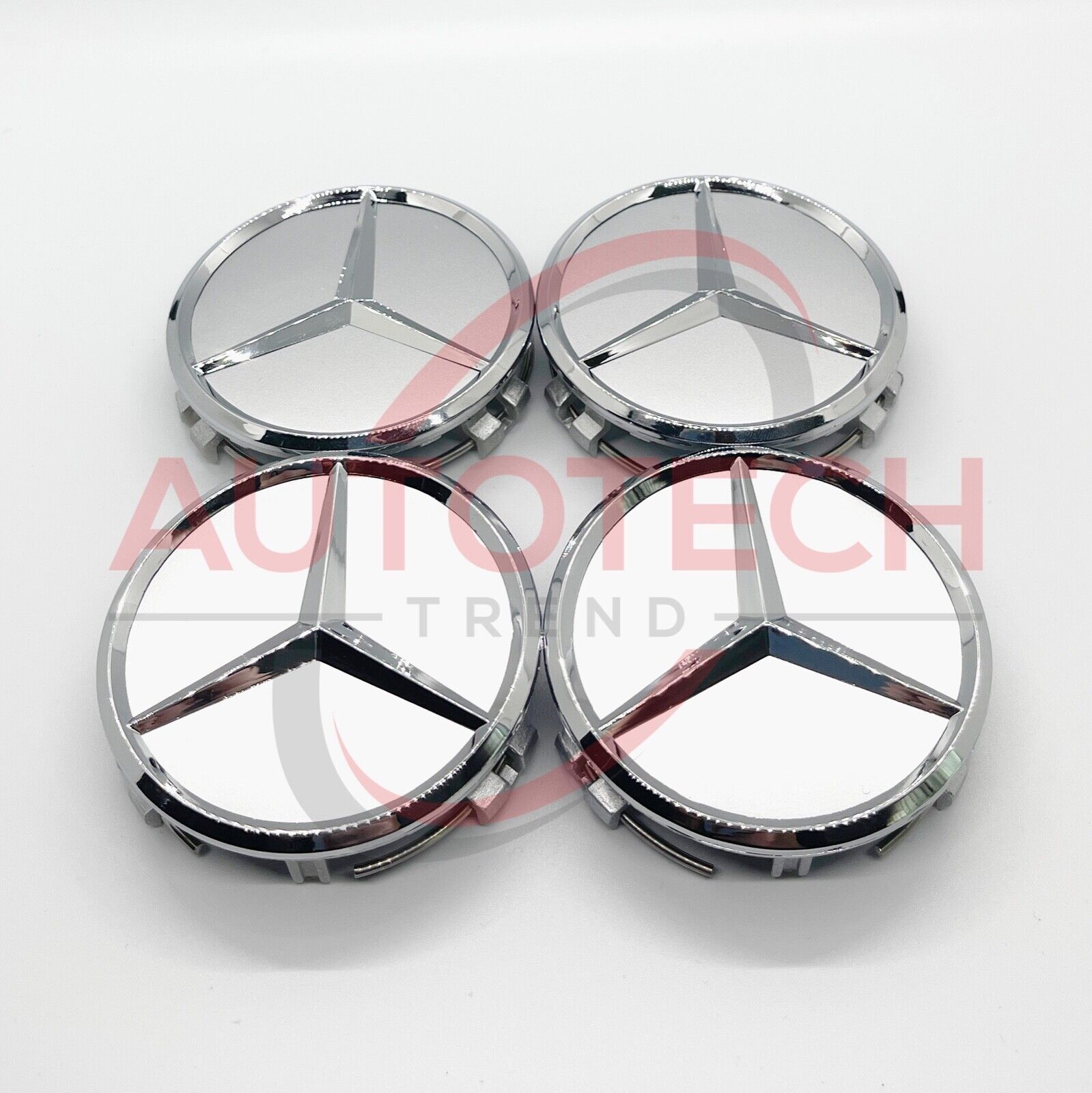 Set of 4 Mercedes-Benz Silver/Chrome Wheel Center Caps - 75MM AMG WREATH