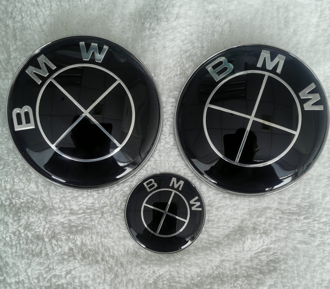 3PCS For BMW Heritage Emblem Kit - 82mm Hood 74mm Trunk 45mm Steering Wheel USA
